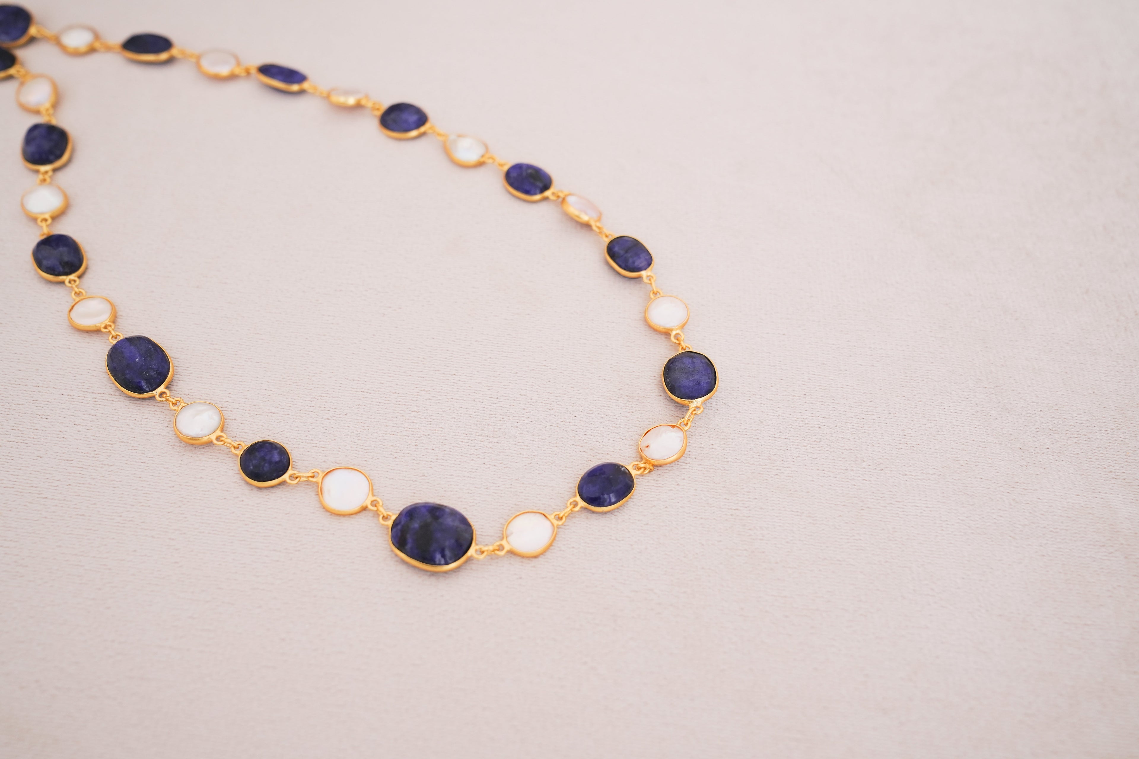 Natural Gemstone & Pearl Station Necklace