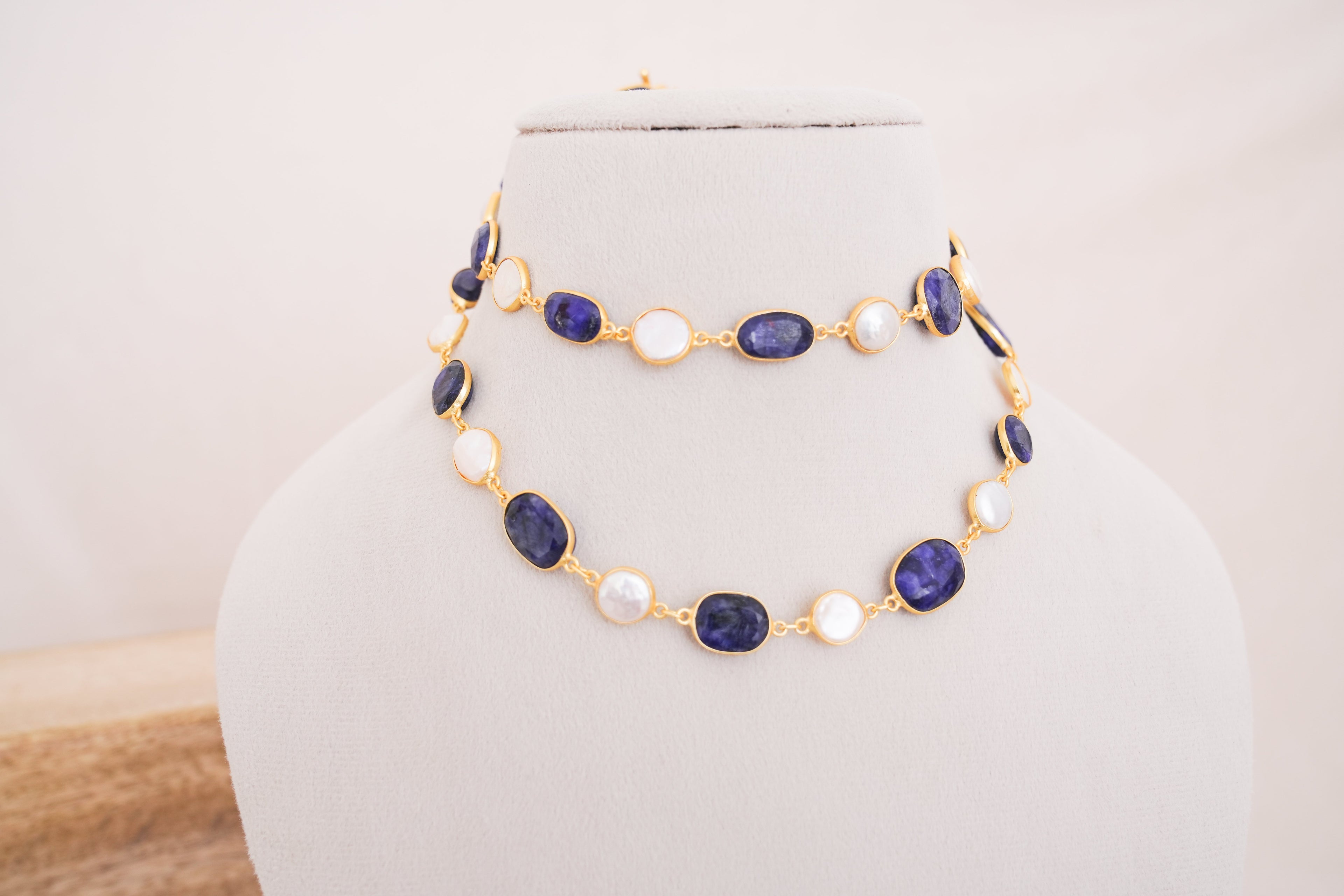 Natural Gemstone & Pearl Station Necklace