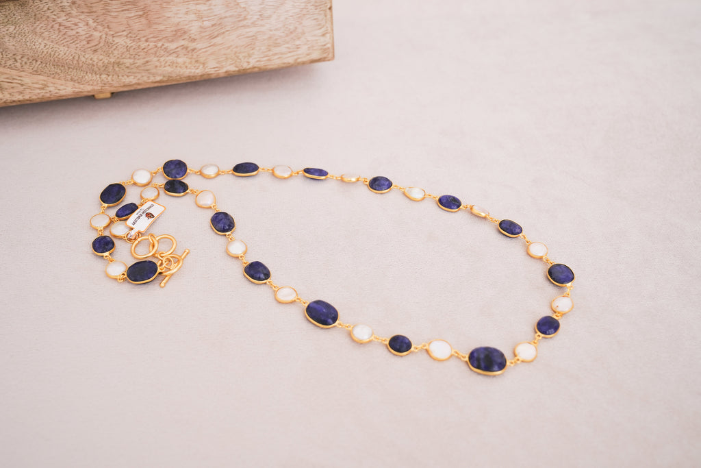 Natural Gemstone & Pearl Station Necklace