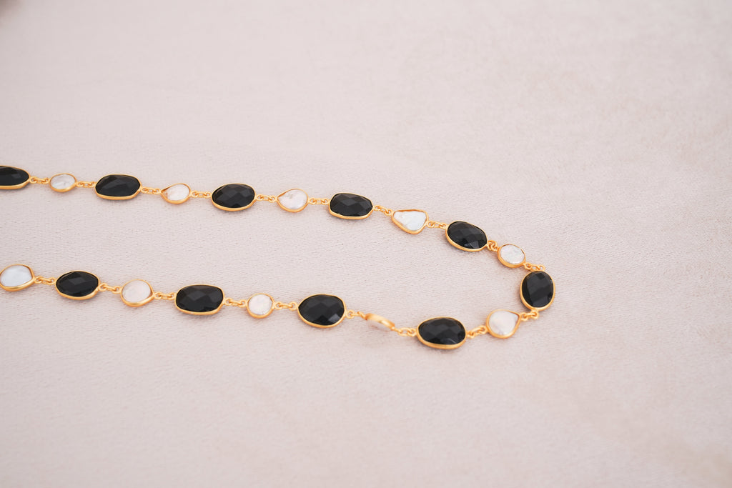 Natural Gemstone & Pearl Station Necklace