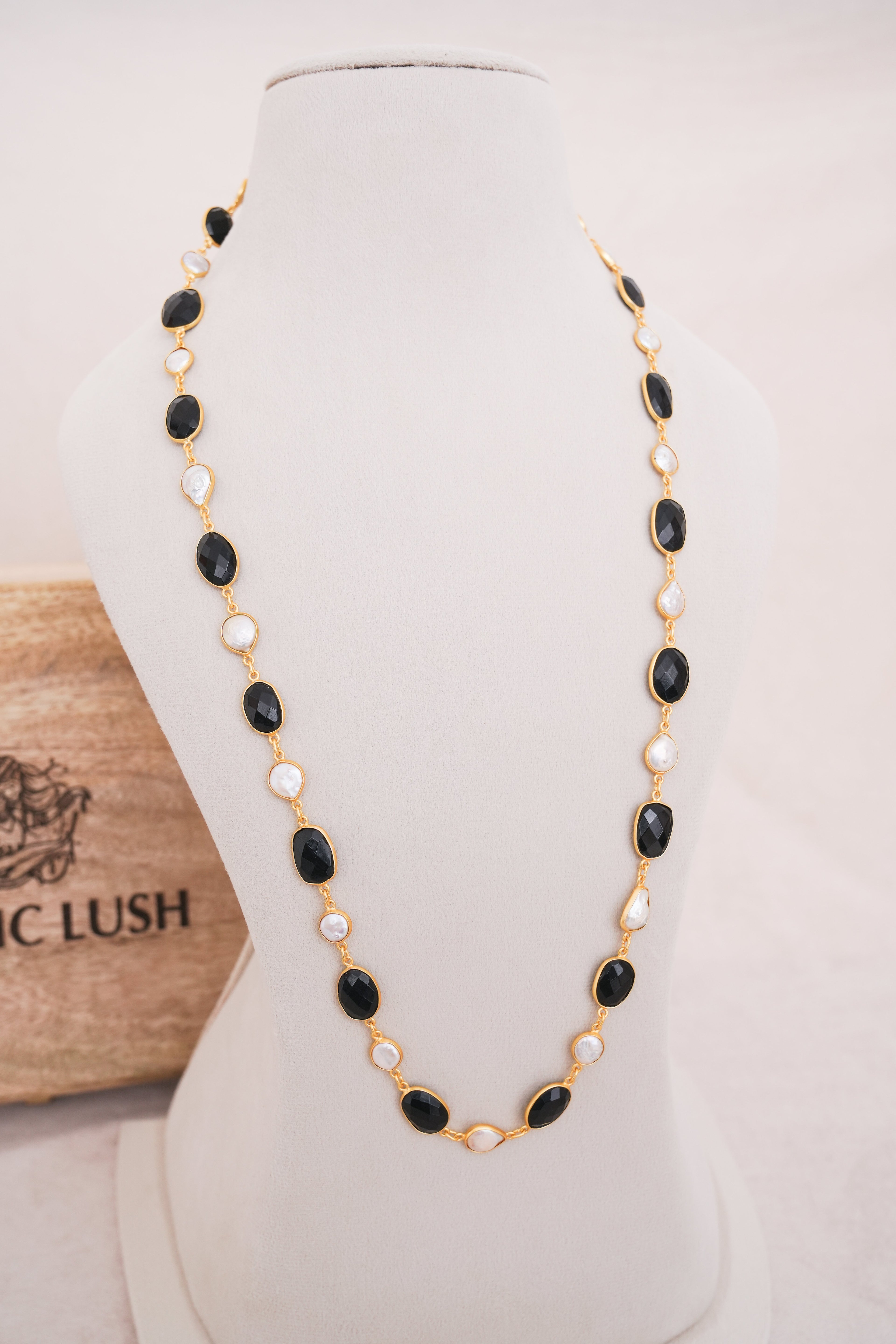 Natural Gemstone & Pearl Station Necklace
