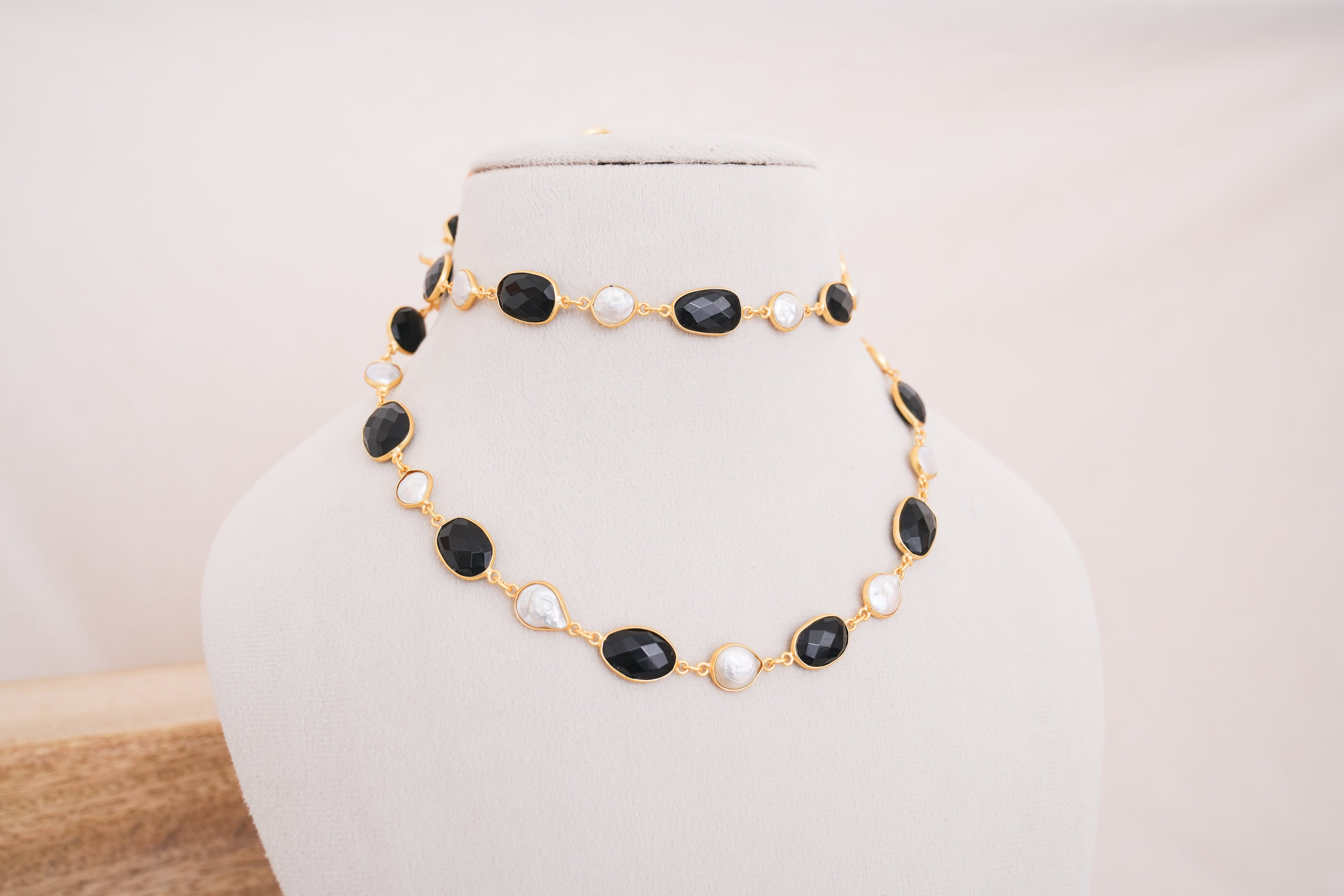 Natural Gemstone & Pearl Station Necklace