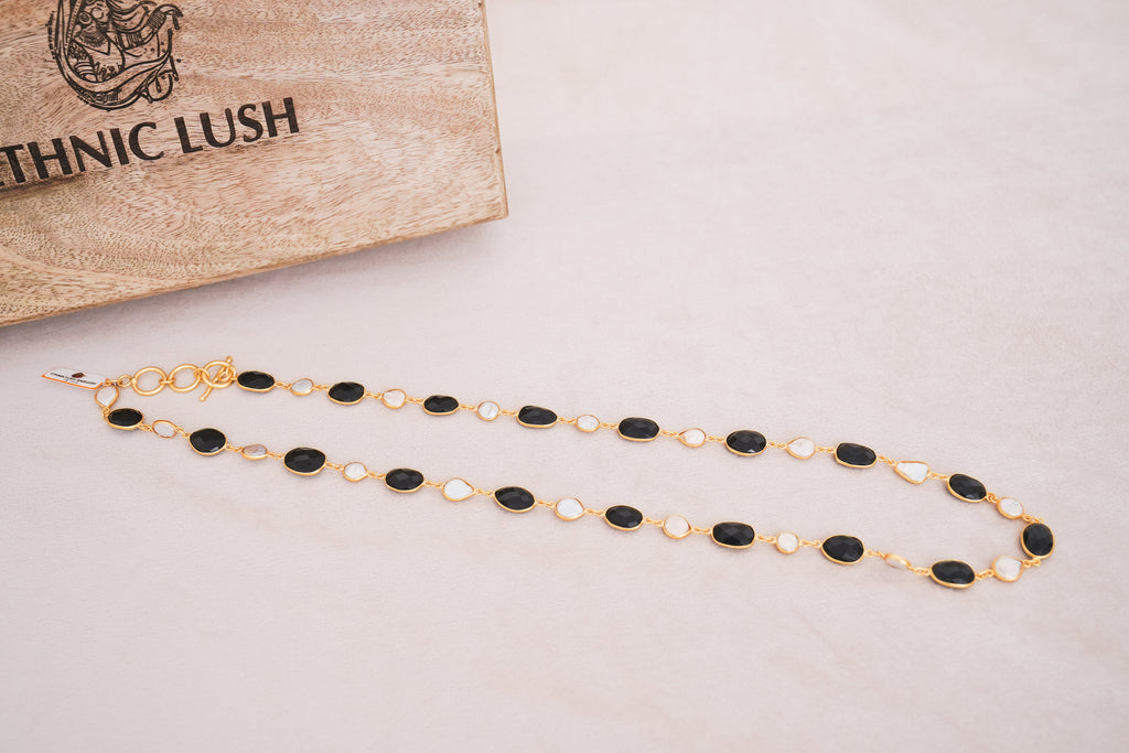 Natural Gemstone & Pearl Station Necklace