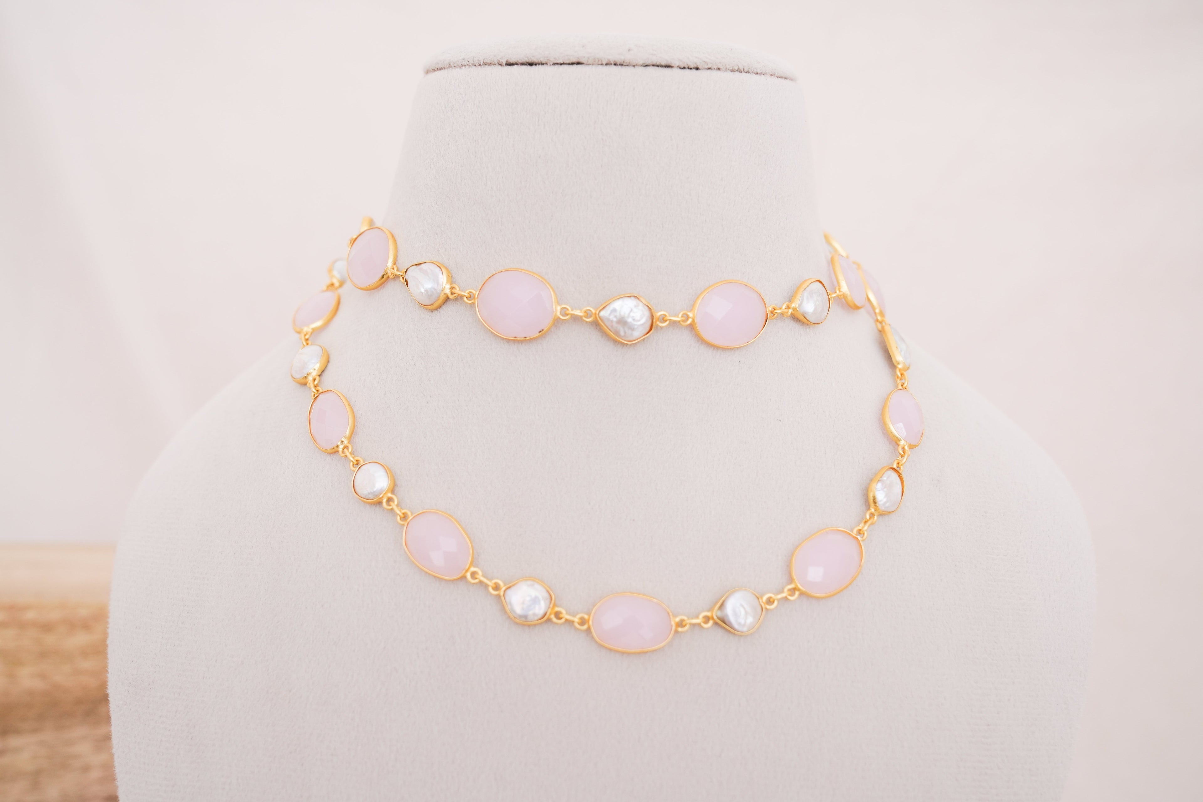 Natural Gemstone & Pearl Station Necklace