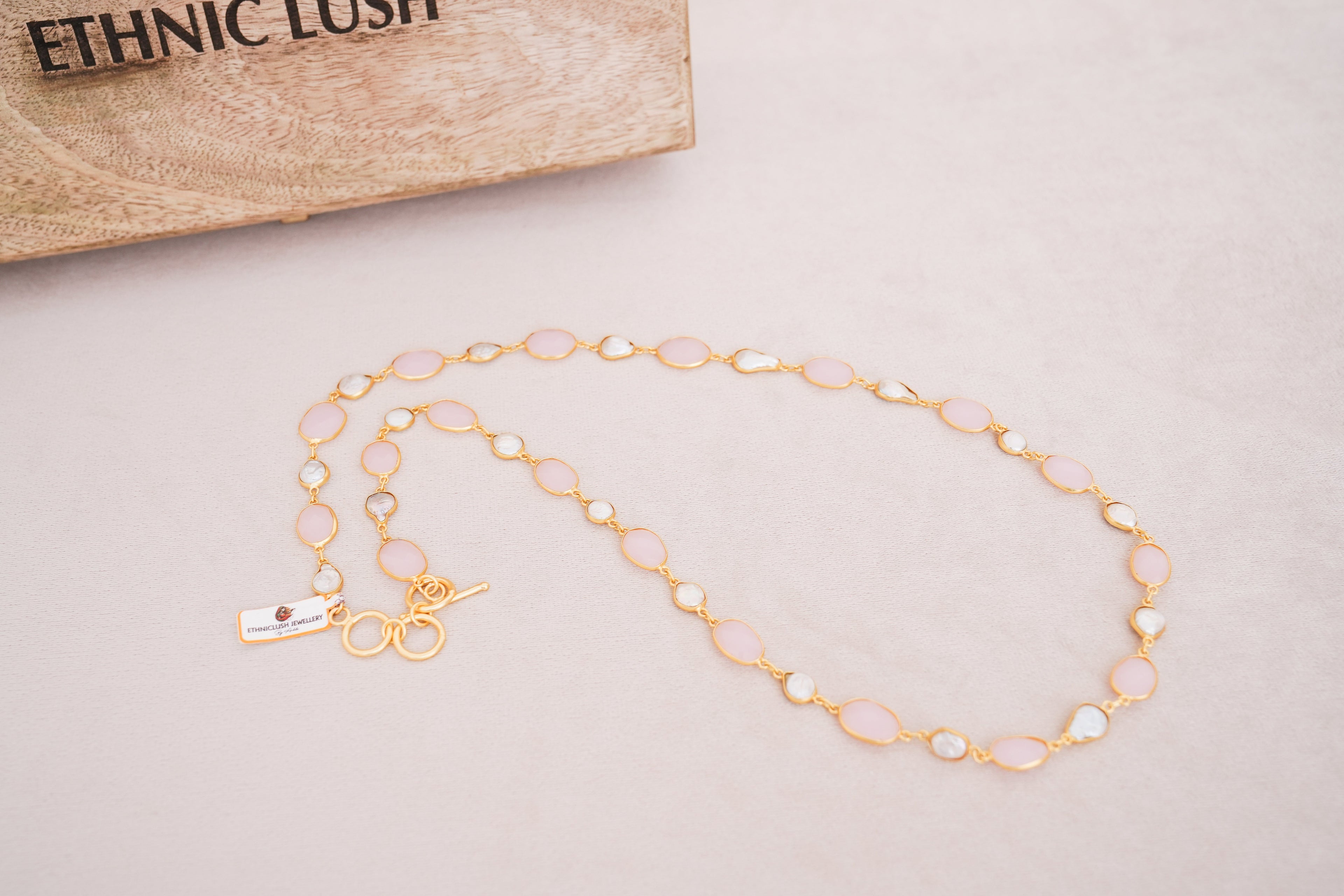 Natural Gemstone & Pearl Station Necklace