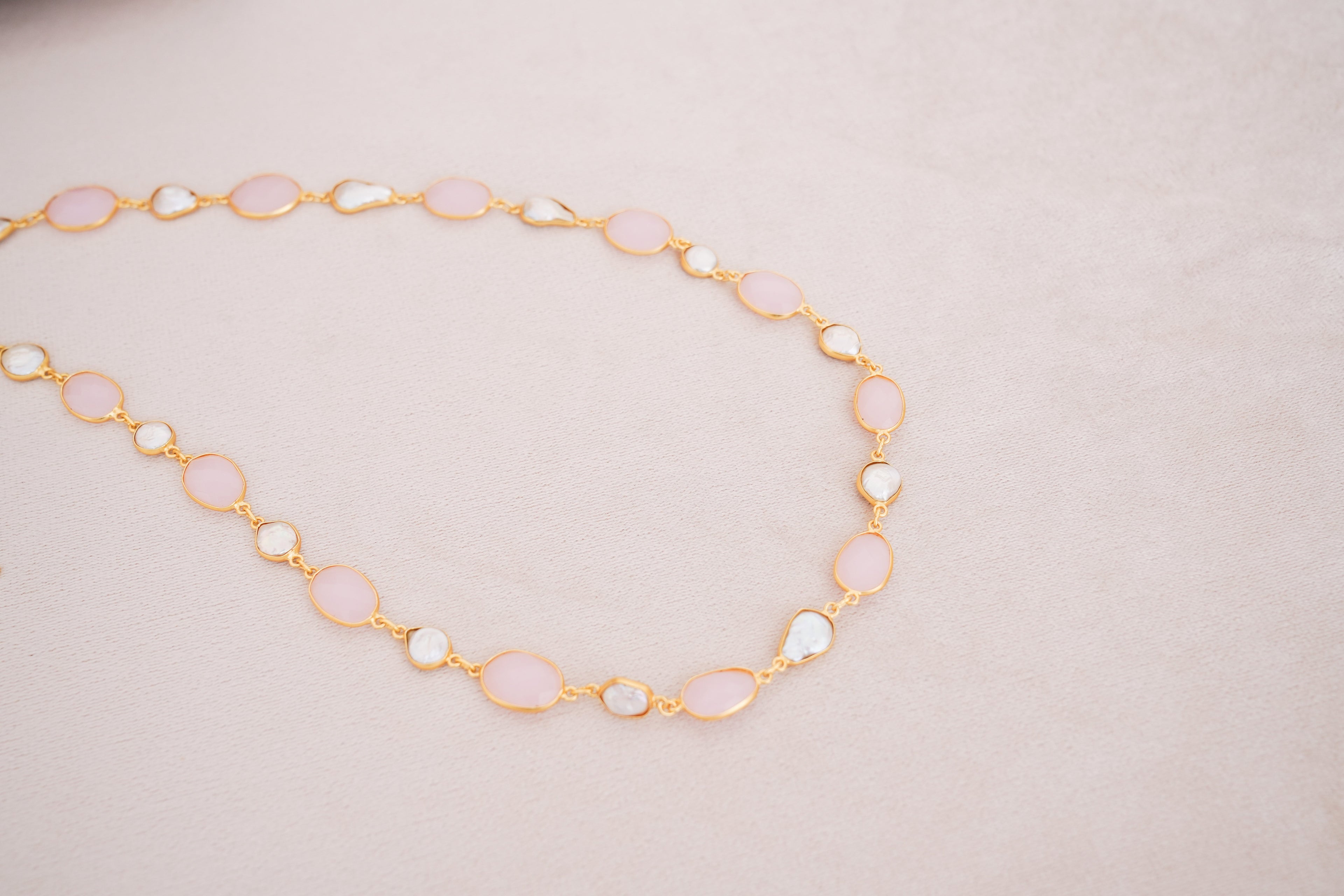 Natural Gemstone & Pearl Station Necklace