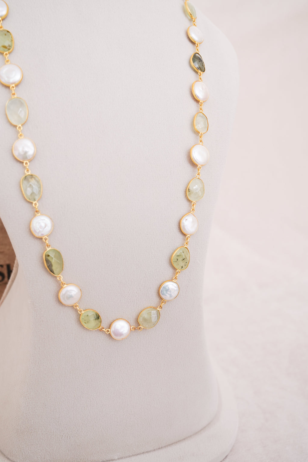 Natural Gemstone & Pearl Station Necklace