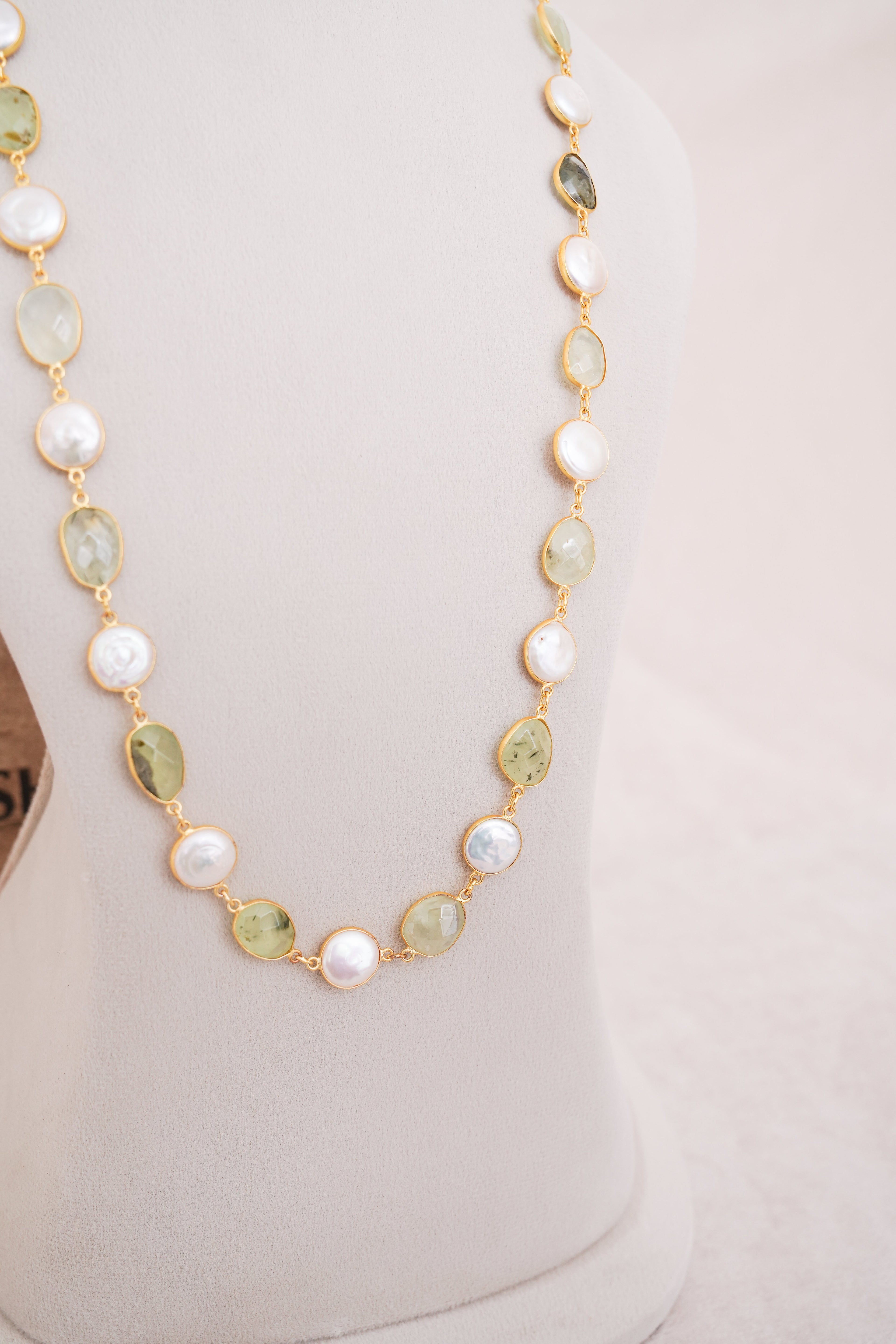 Natural Gemstone & Pearl Station Necklace