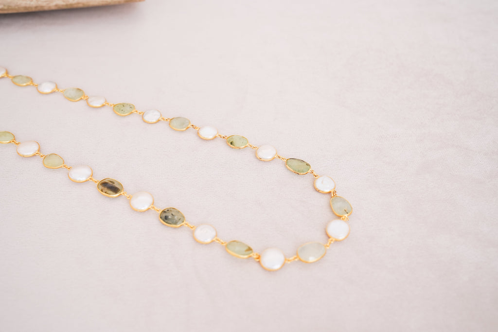Natural Gemstone & Pearl Station Necklace