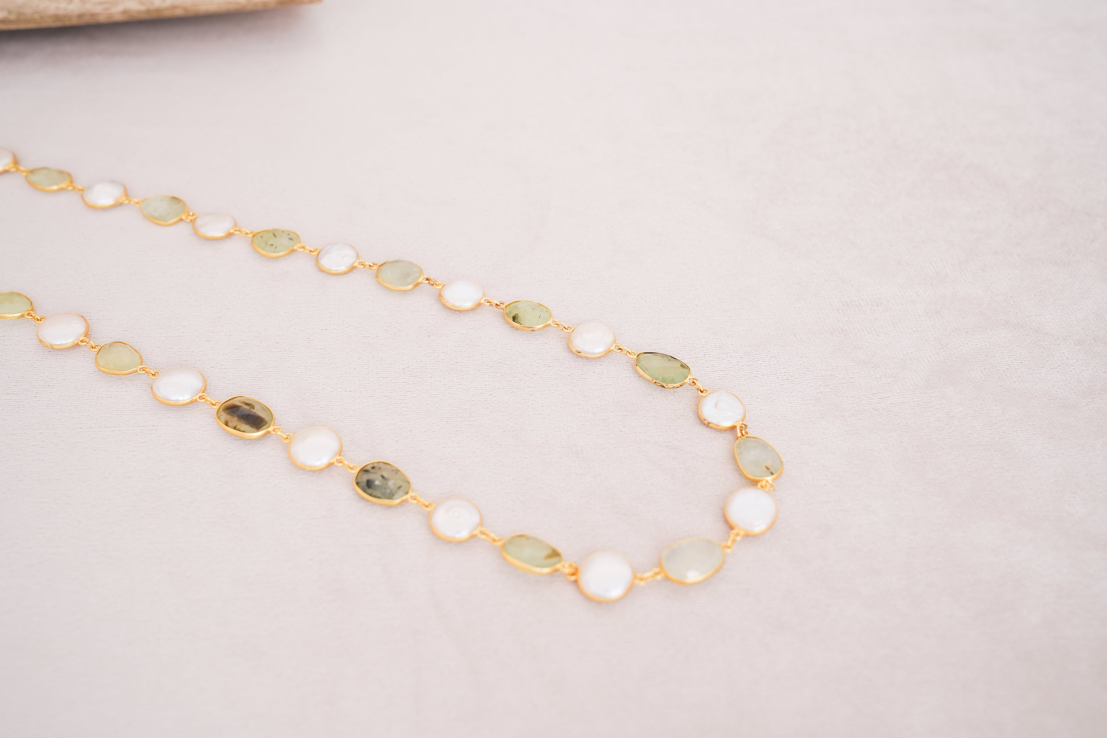 Natural Gemstone & Pearl Station Necklace