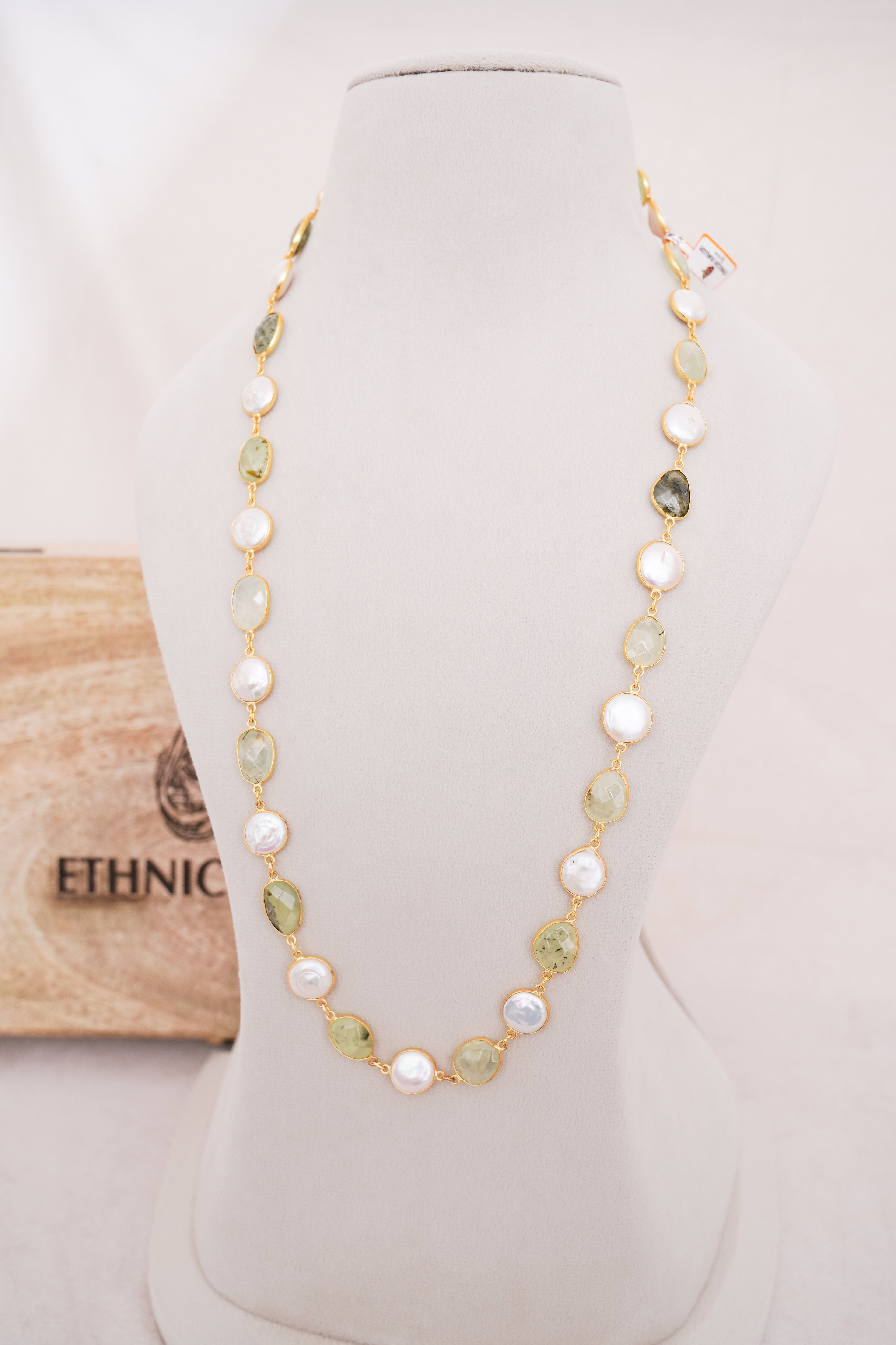 Natural Gemstone & Pearl Station Necklace