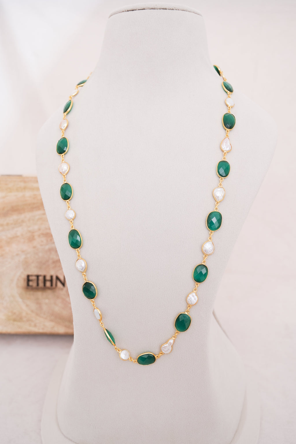 Natural Gemstone & Pearl Station Necklace