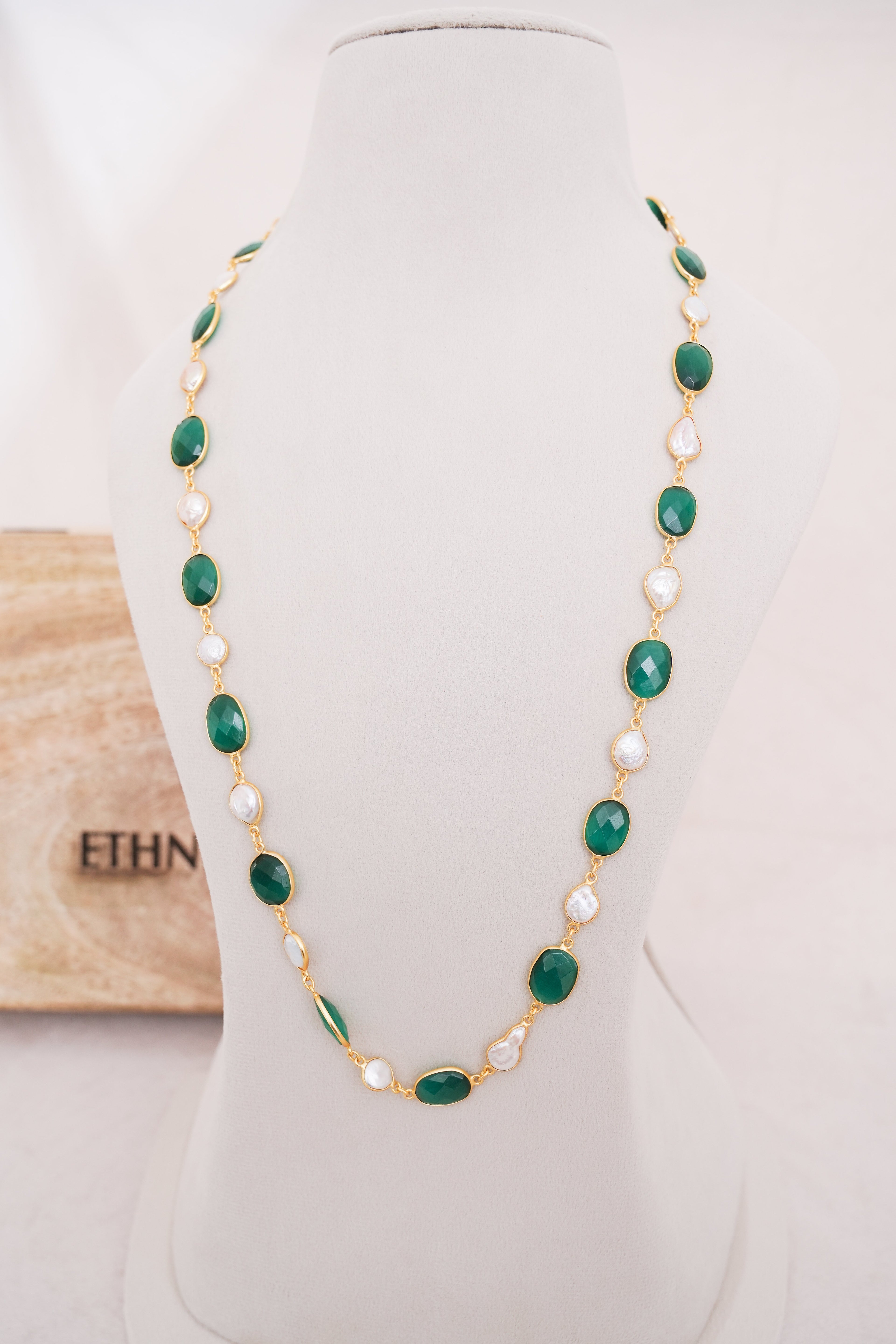 Natural Gemstone & Pearl Station Necklace