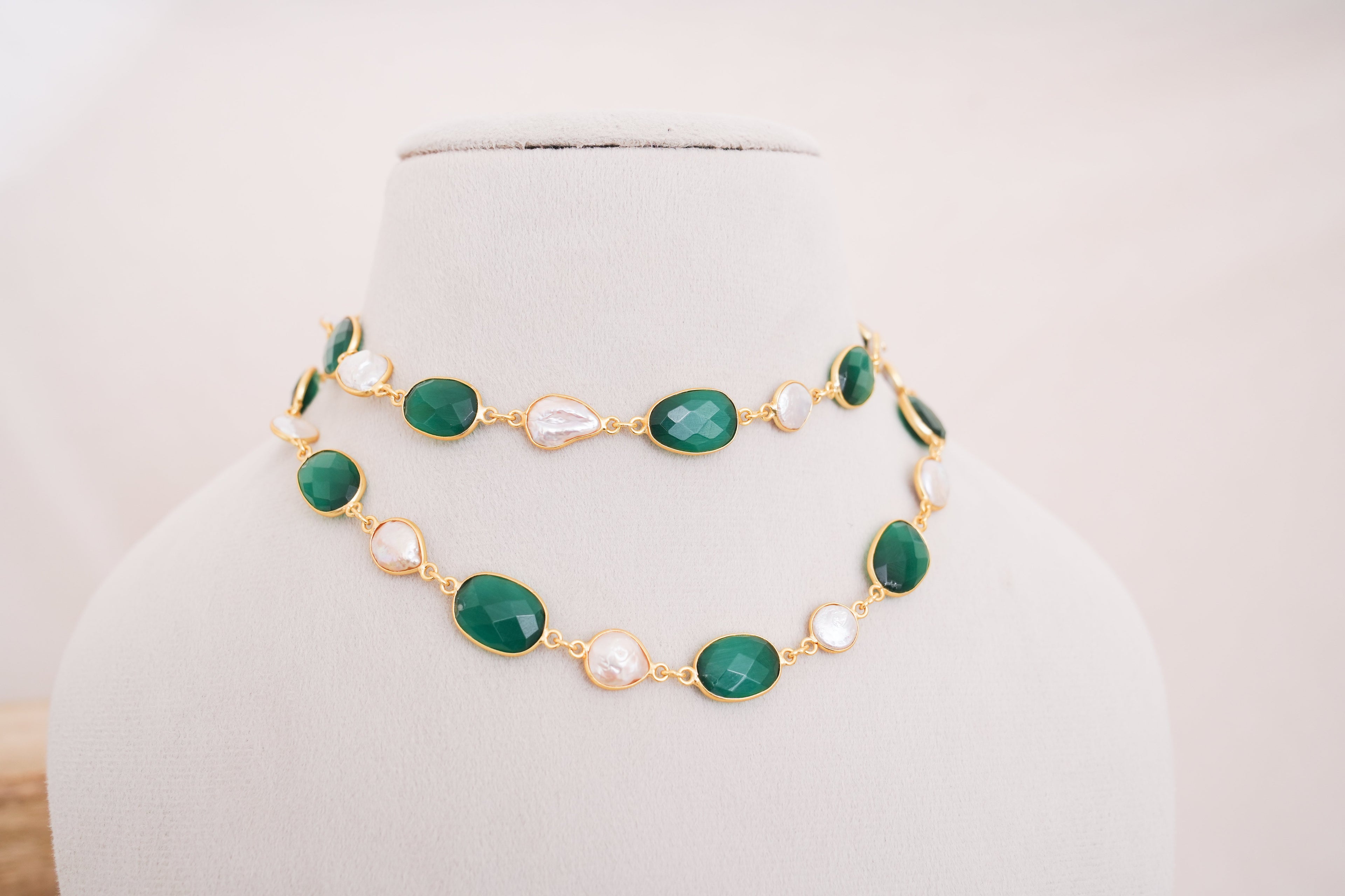Natural Gemstone & Pearl Station Necklace