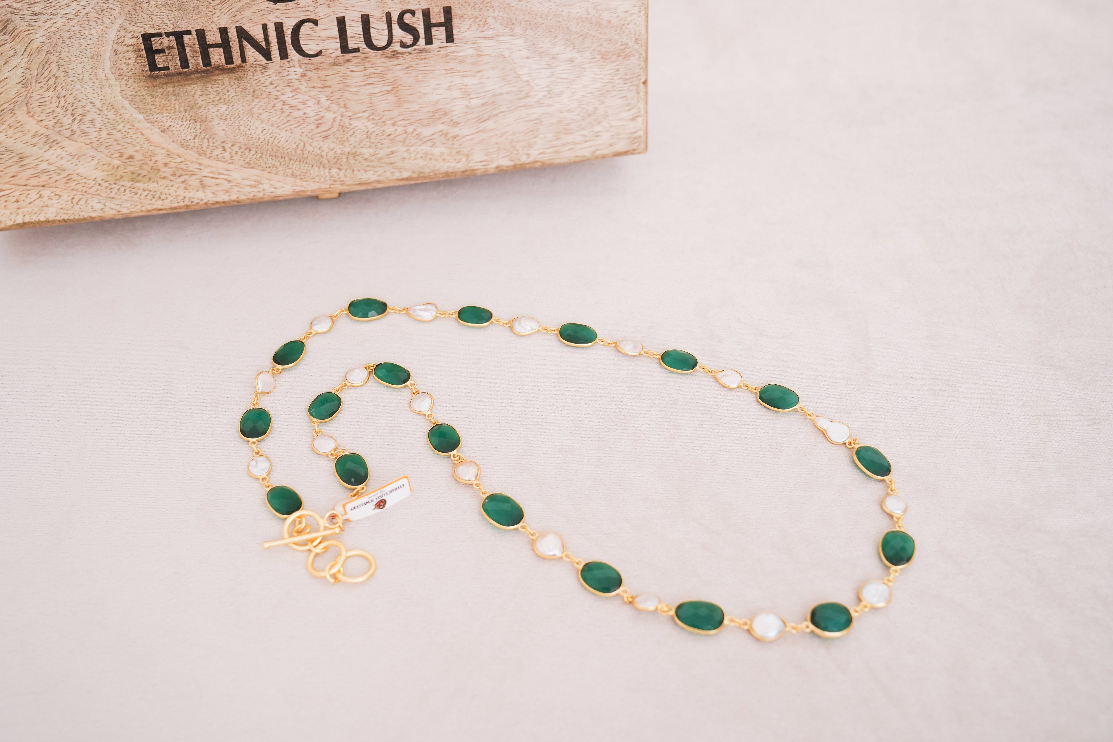 Natural Gemstone & Pearl Station Necklace