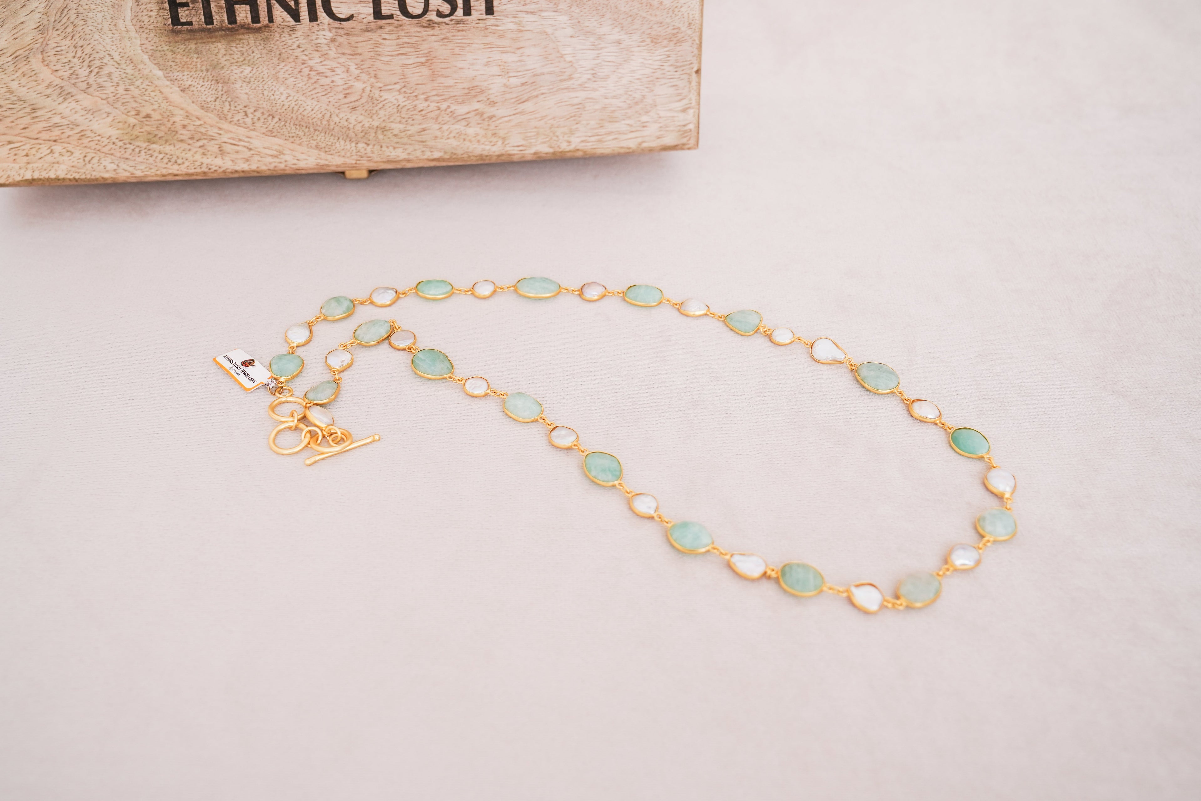 Natural Gemstone & Pearl Station Necklace