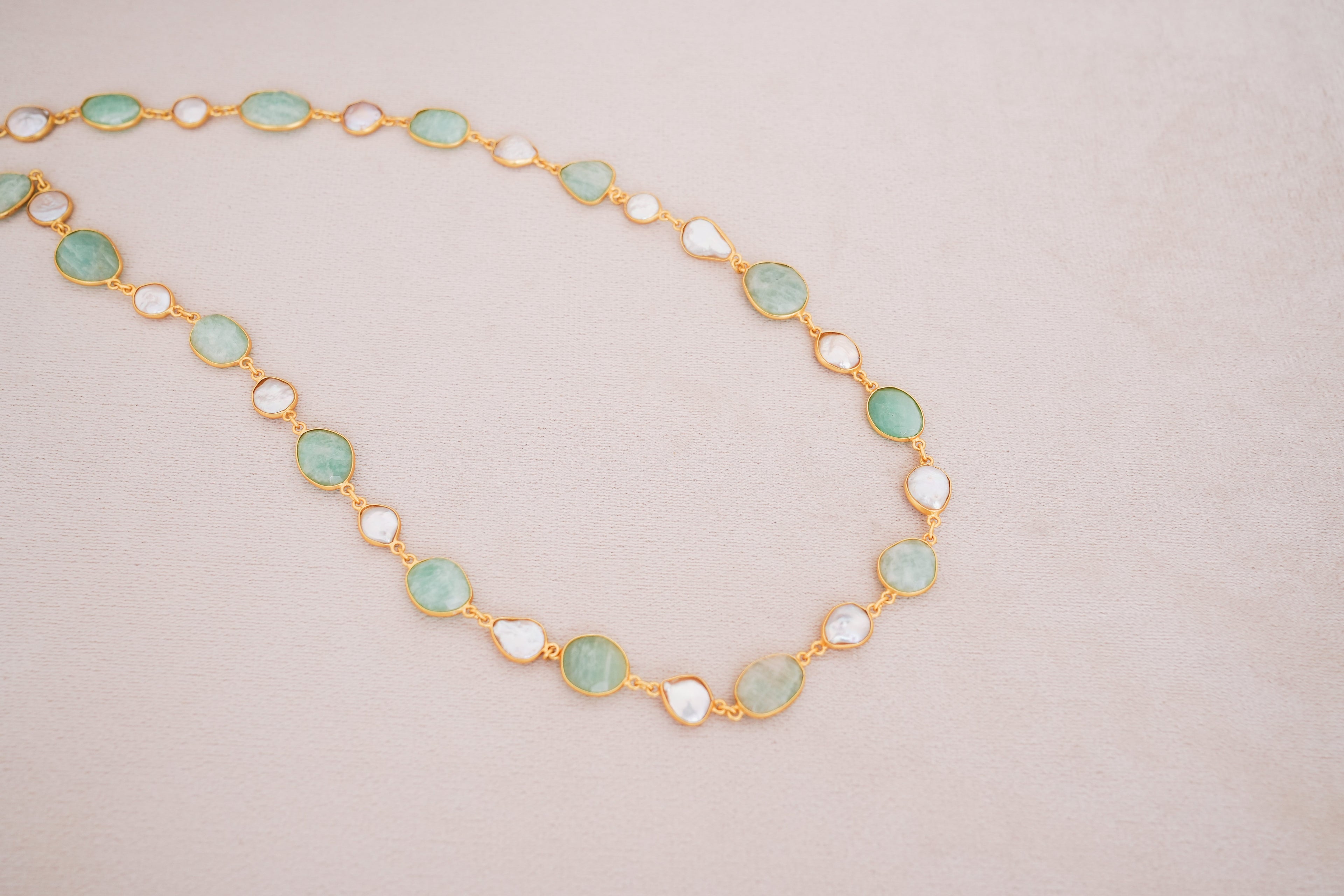 Natural Gemstone & Pearl Station Necklace
