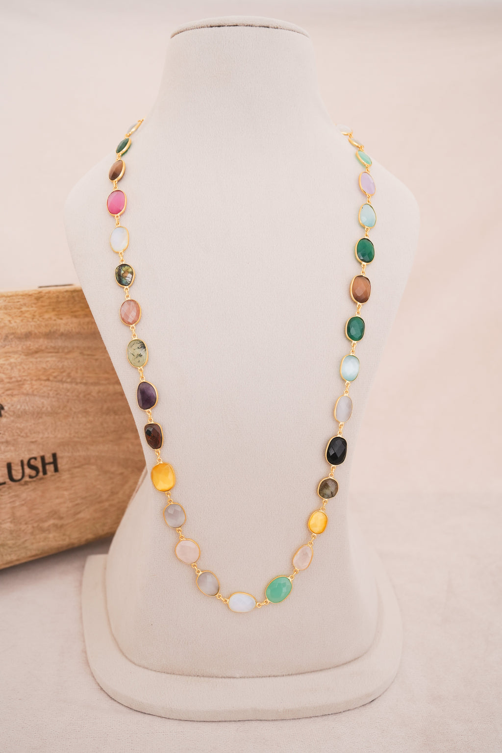 Natural Gemstone Bezel Station Necklace | Gold Finish | Multiple Stone Variants