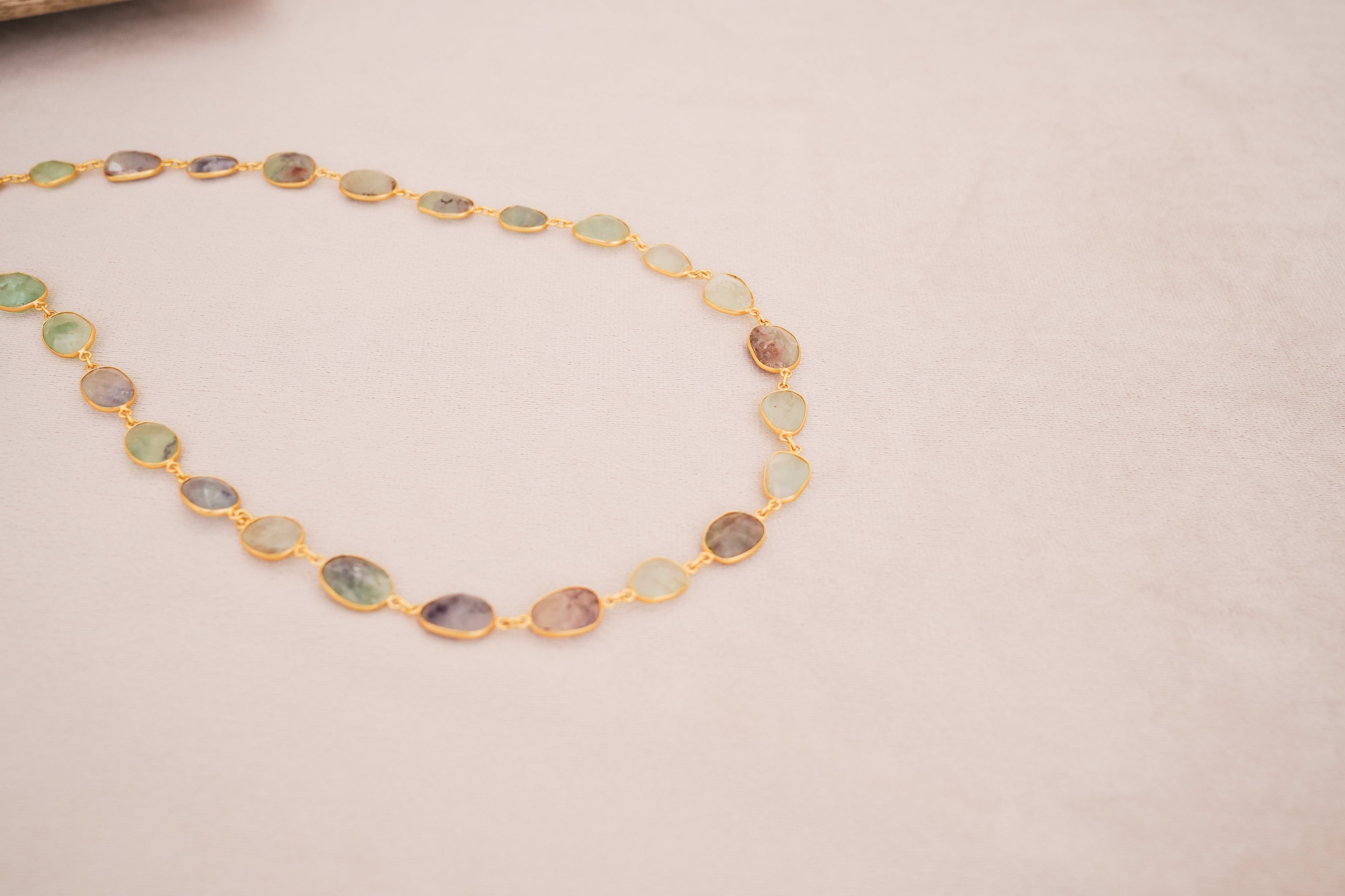 Natural Gemstone Bezel Station Necklace | Gold Finish | Multiple Stone Variants