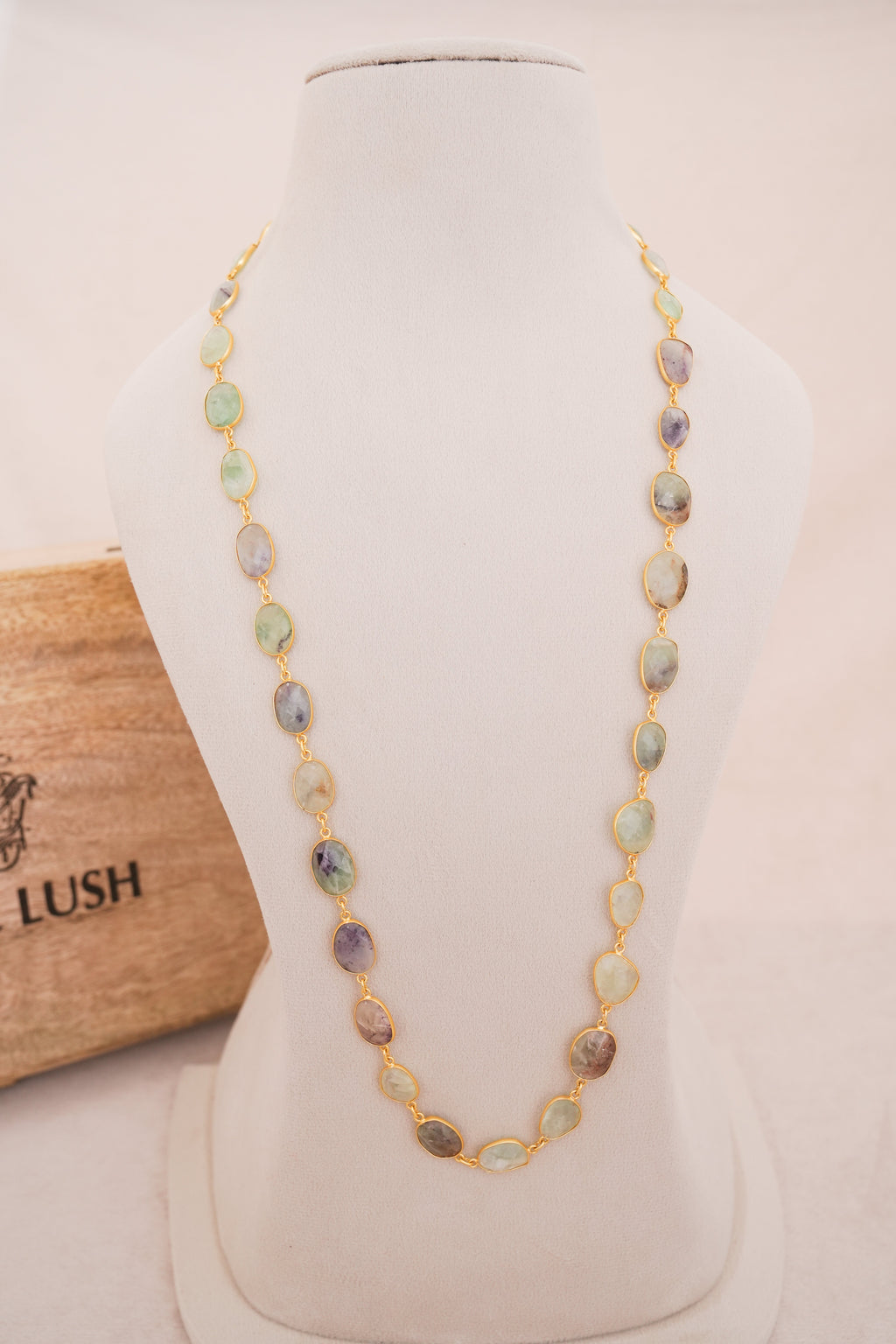 Natural Gemstone Bezel Station Necklace | Gold Finish | Multiple Stone Variants