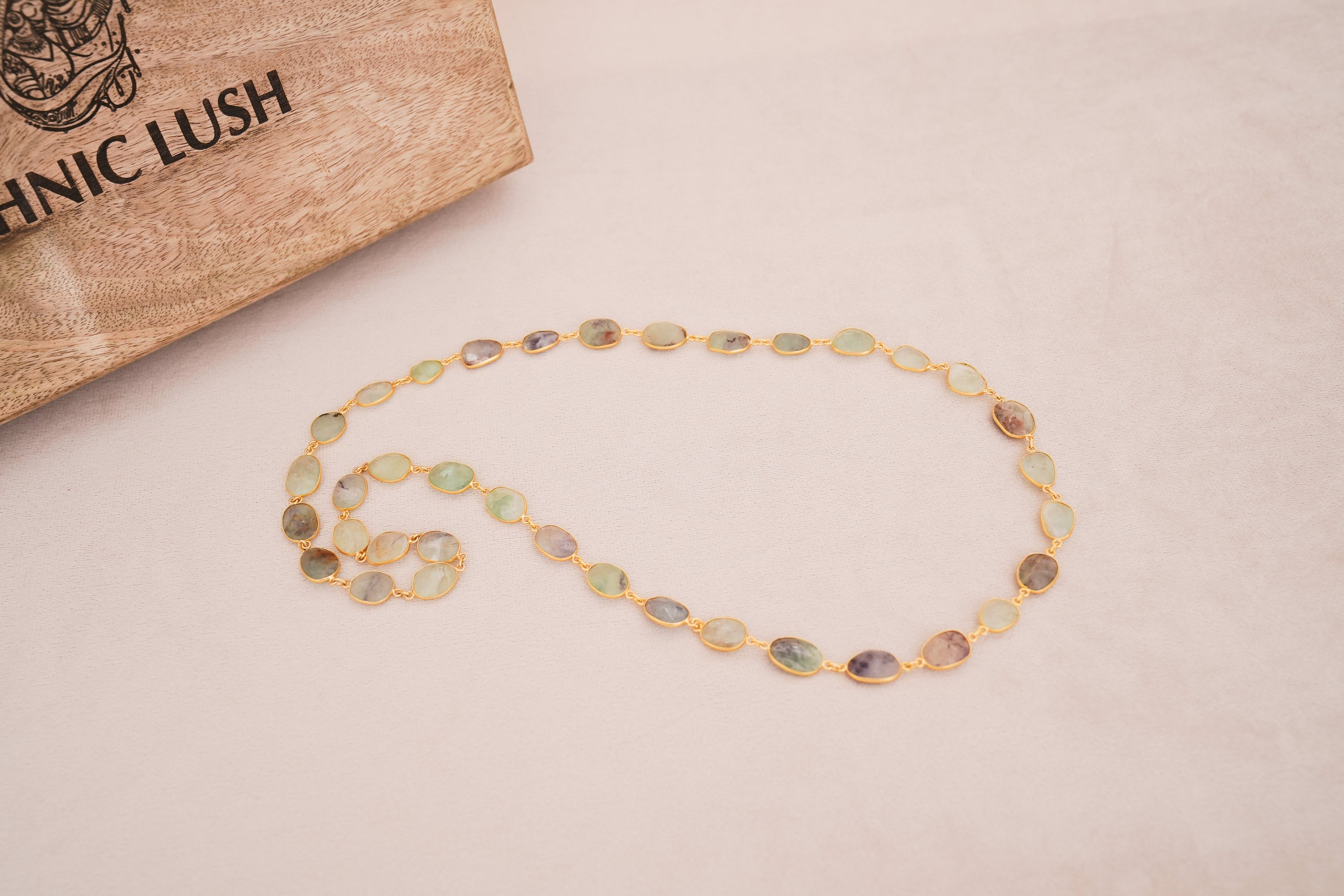 Natural Gemstone Bezel Station Necklace | Gold Finish | Multiple Stone Variants