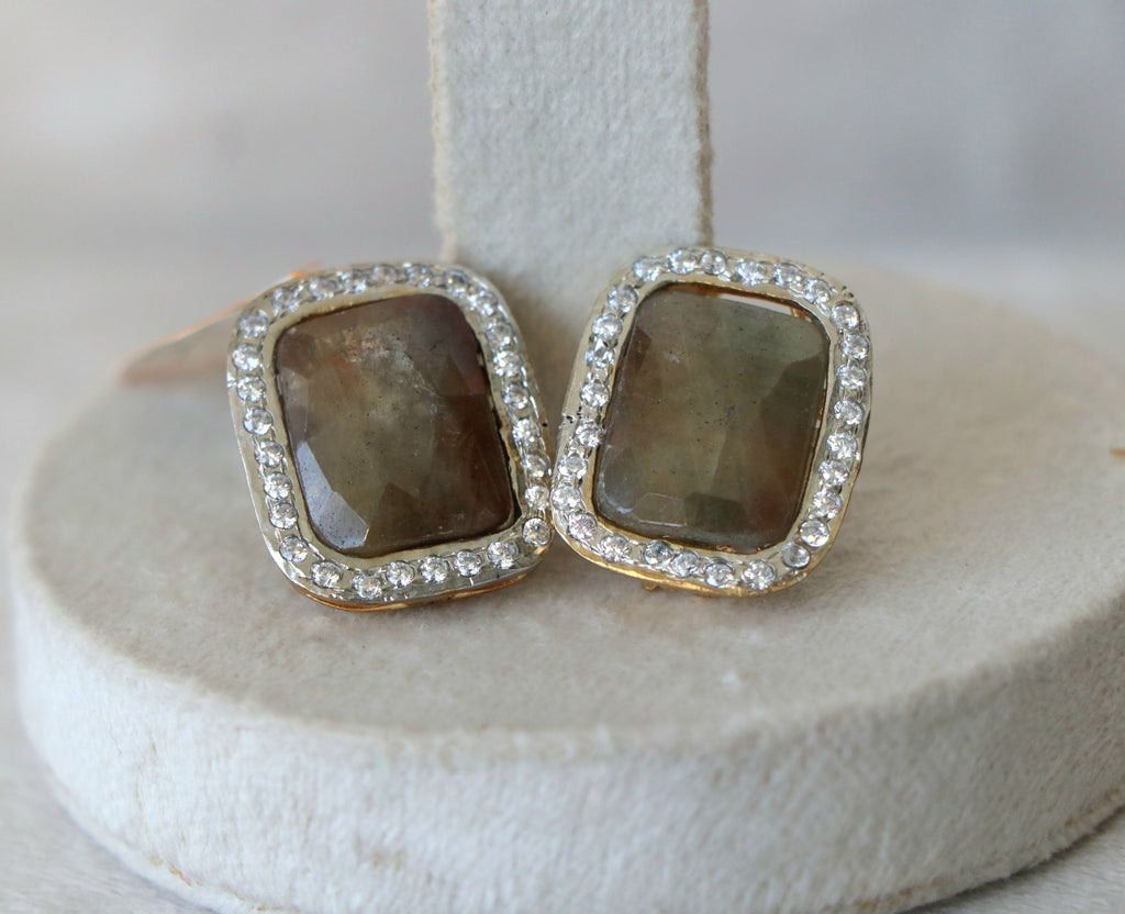 Smoky Cushion Sapphire Halo Earrings
