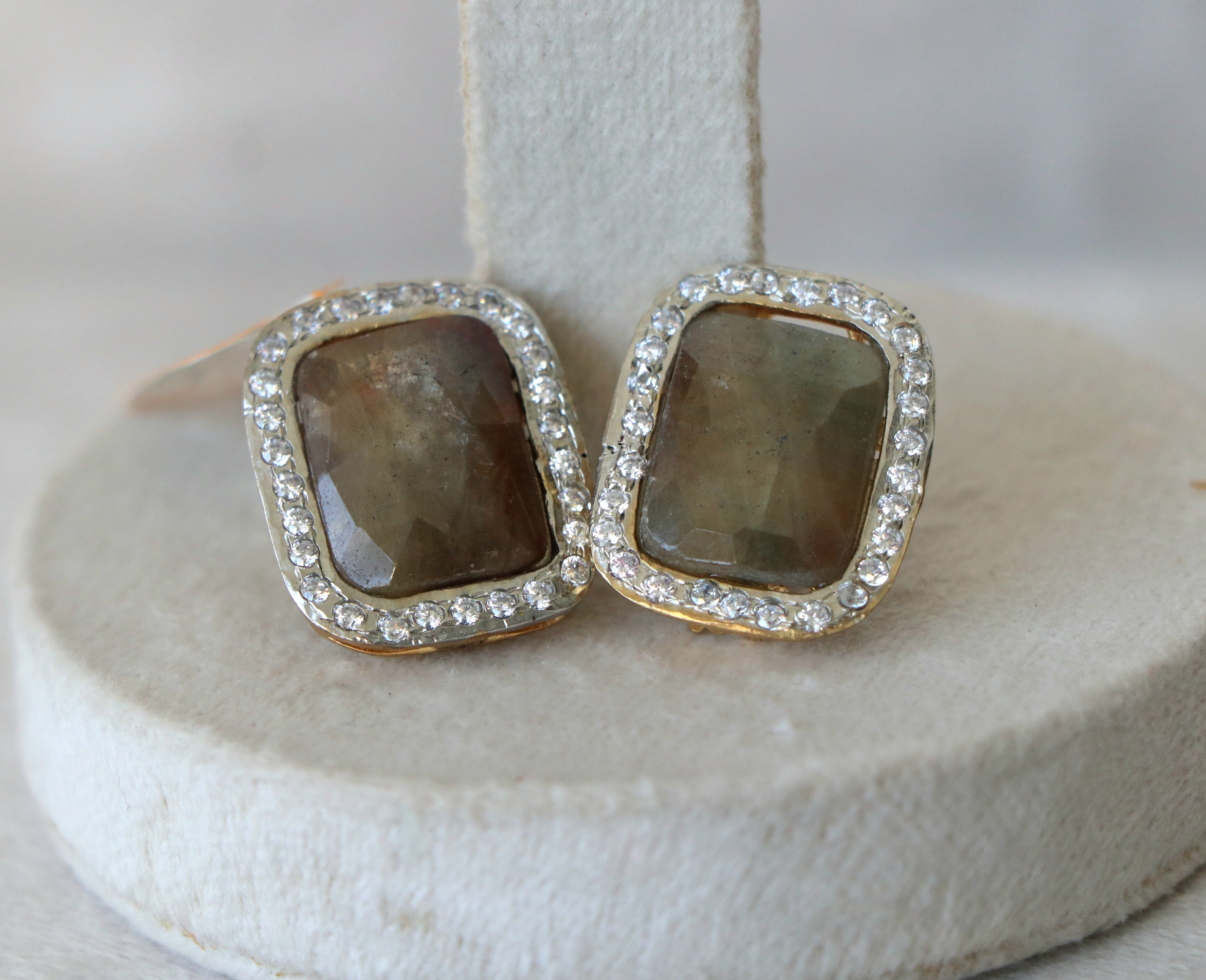 Smoky Cushion Sapphire Halo Earrings
