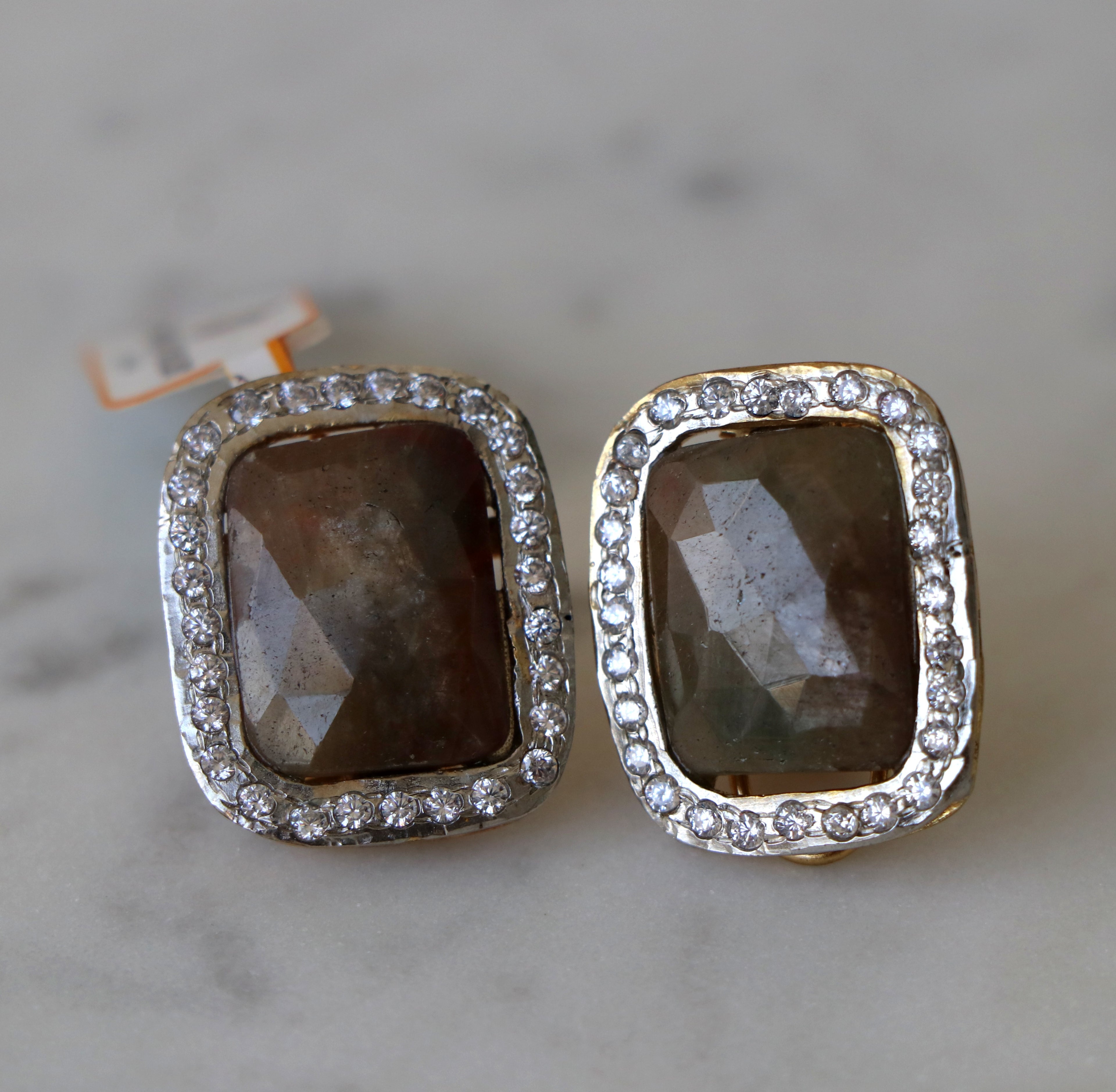 Smoky Cushion Sapphire Halo Earrings
