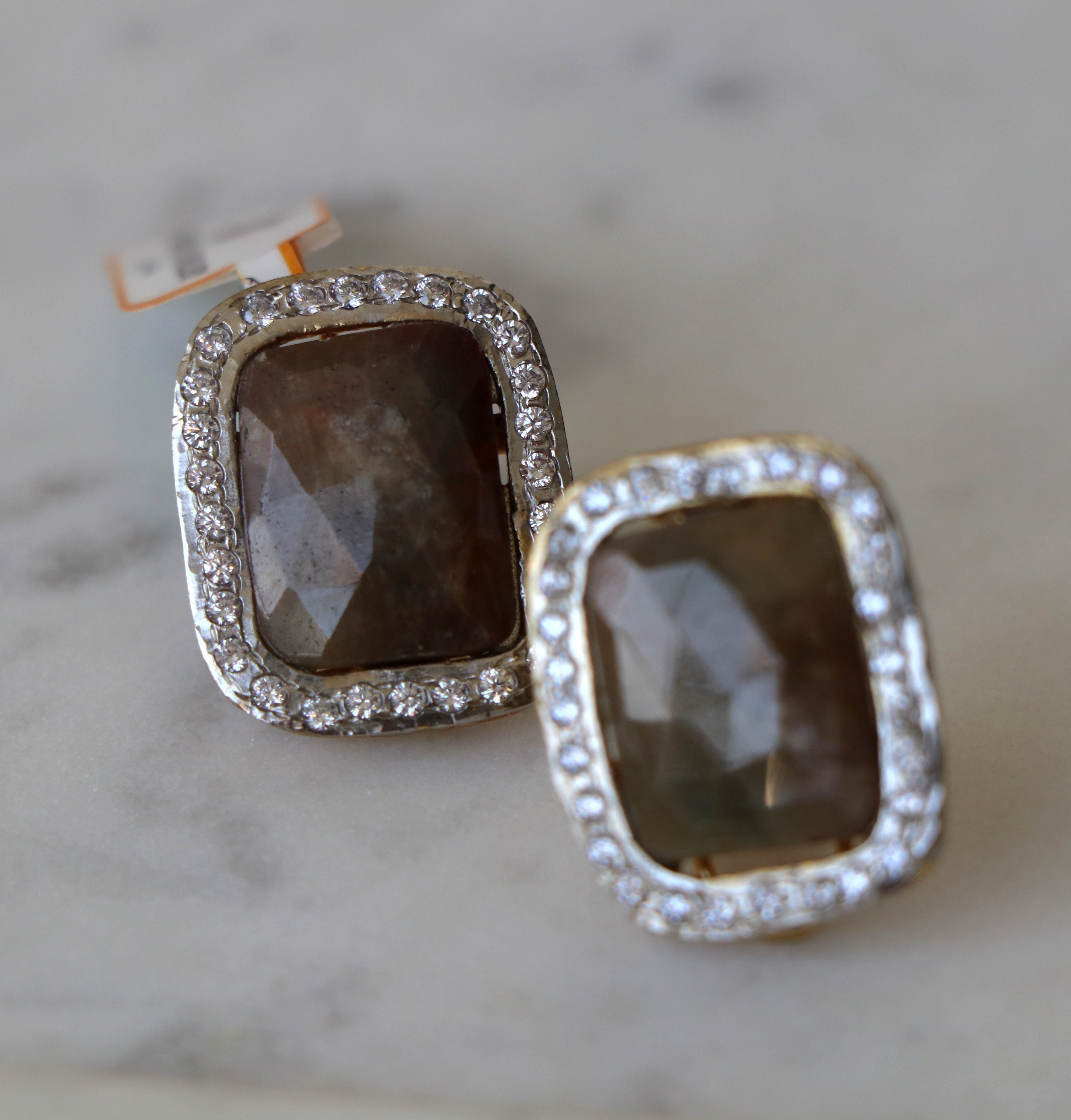 Smoky Cushion Sapphire Halo Earrings