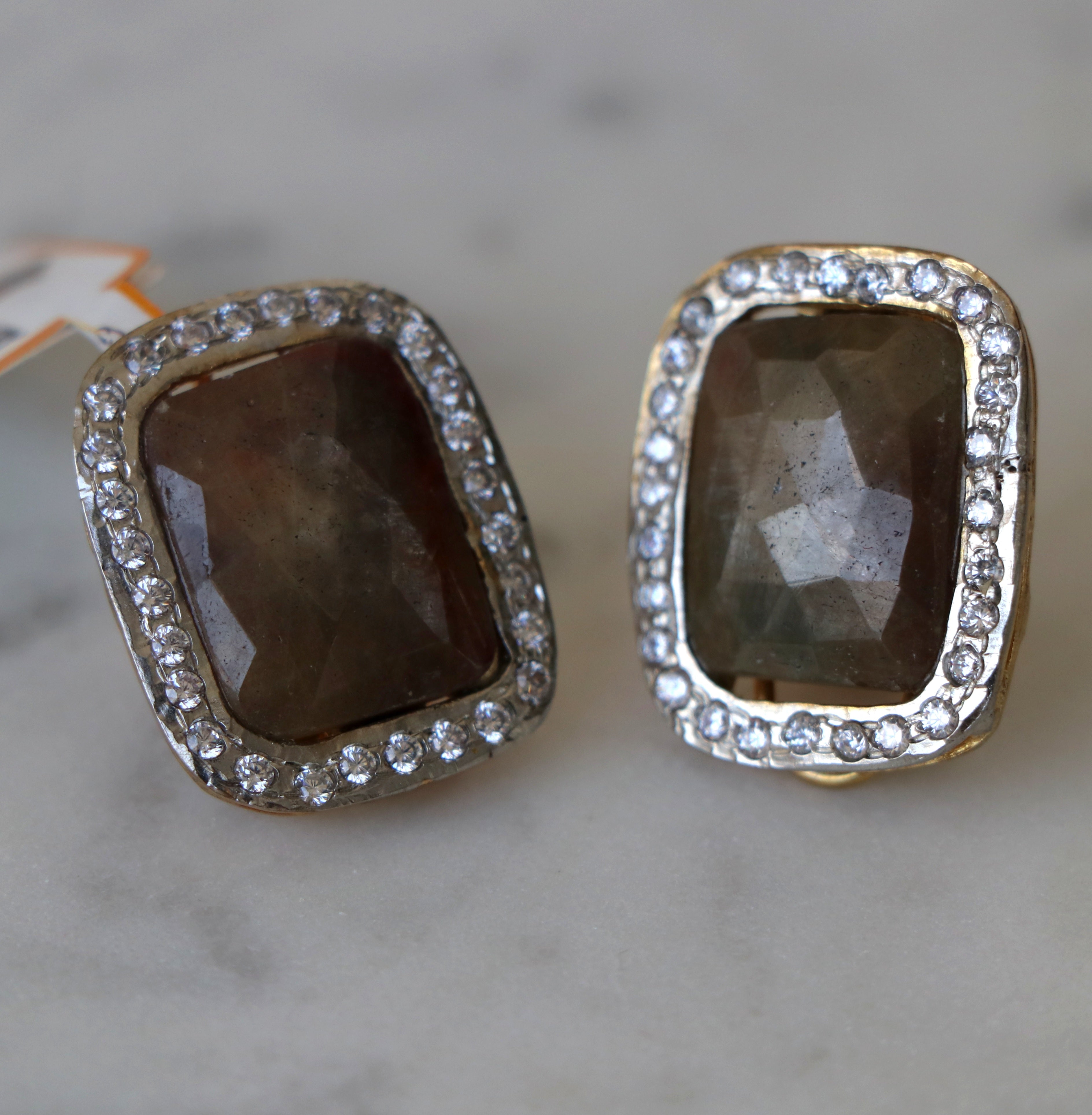 Smoky Cushion Sapphire Halo Earrings