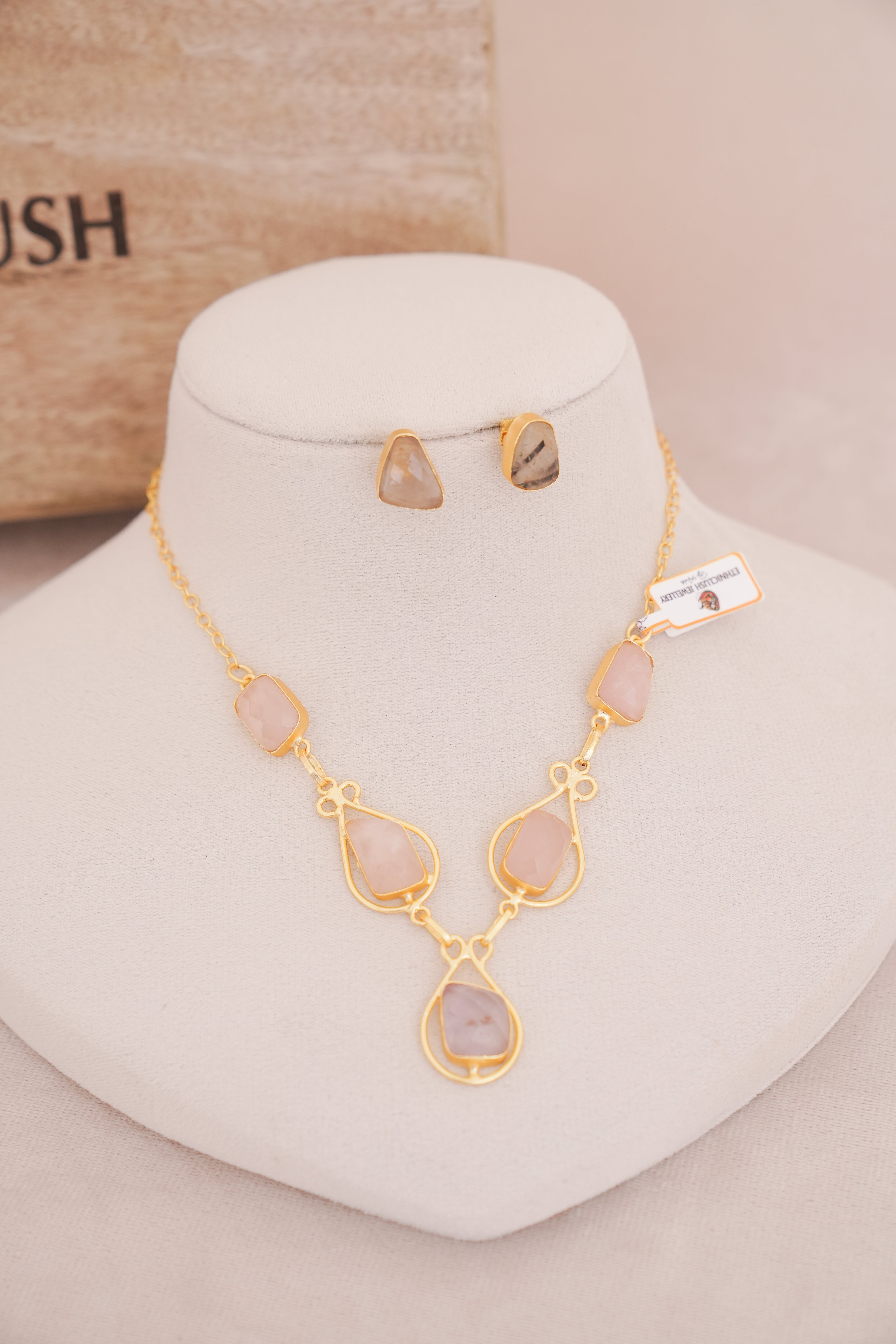 Natural Gemstone Statement Necklace & Stud Set