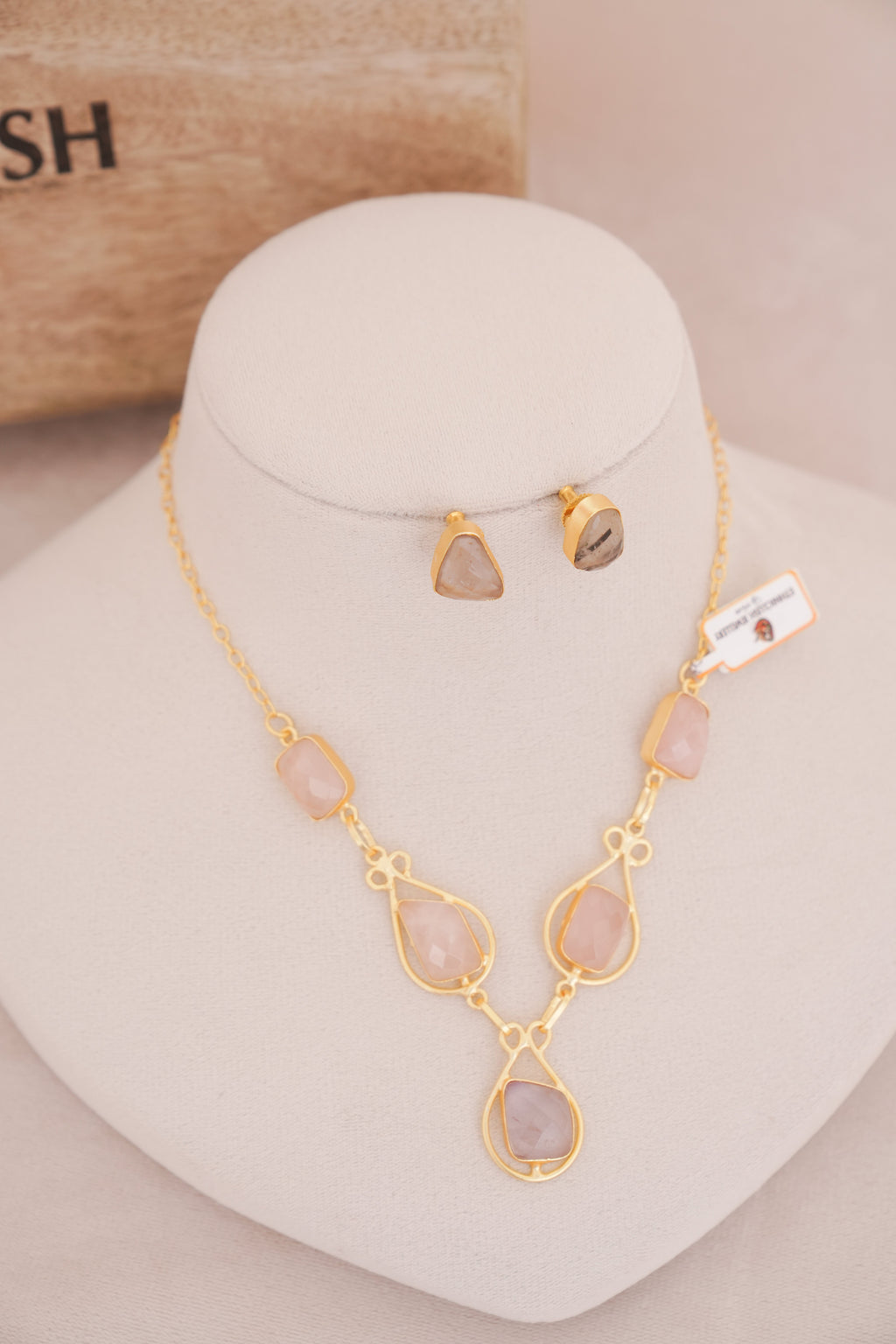 Natural Gemstone Statement Necklace & Stud Set