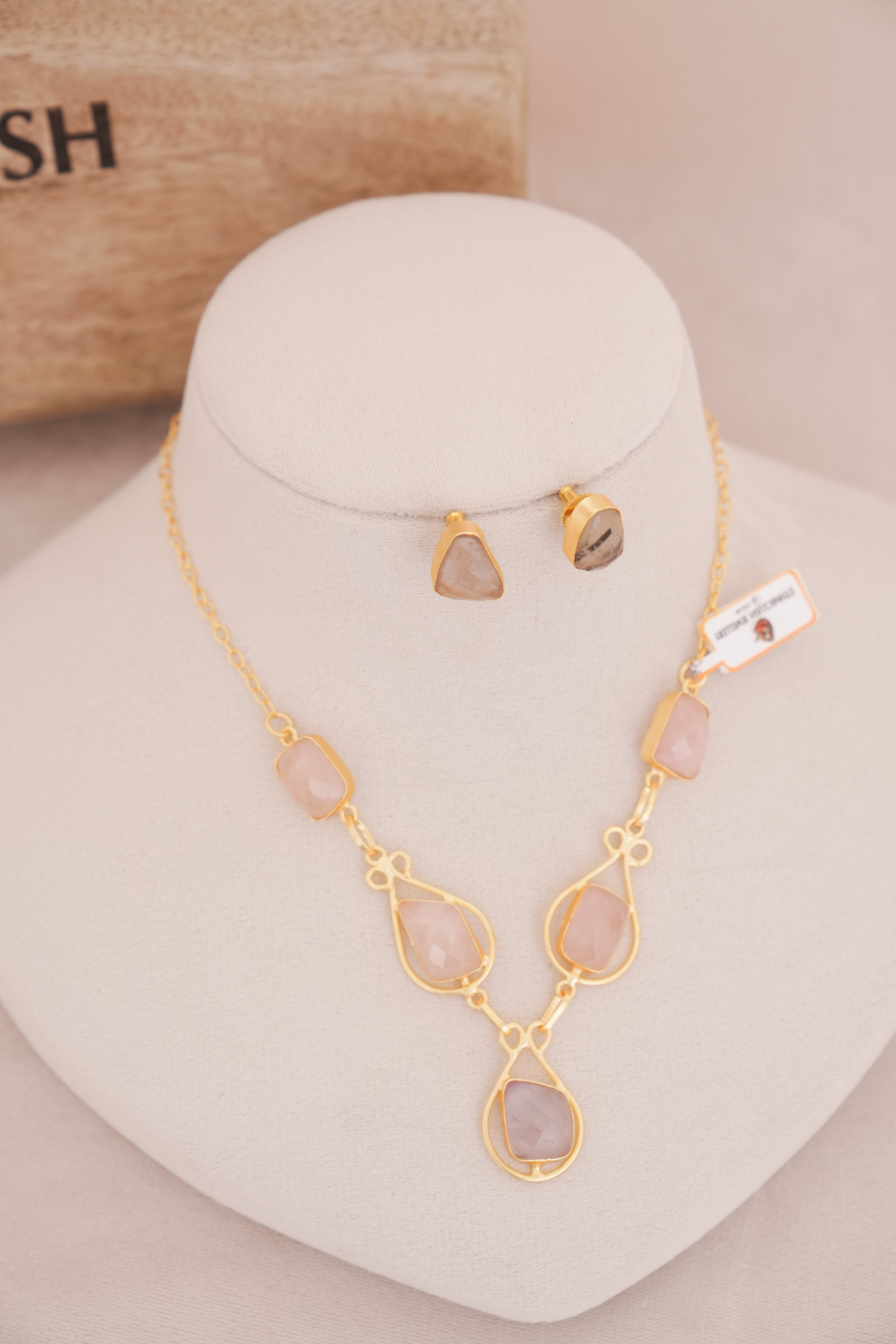 Natural Gemstone Statement Necklace & Stud Set
