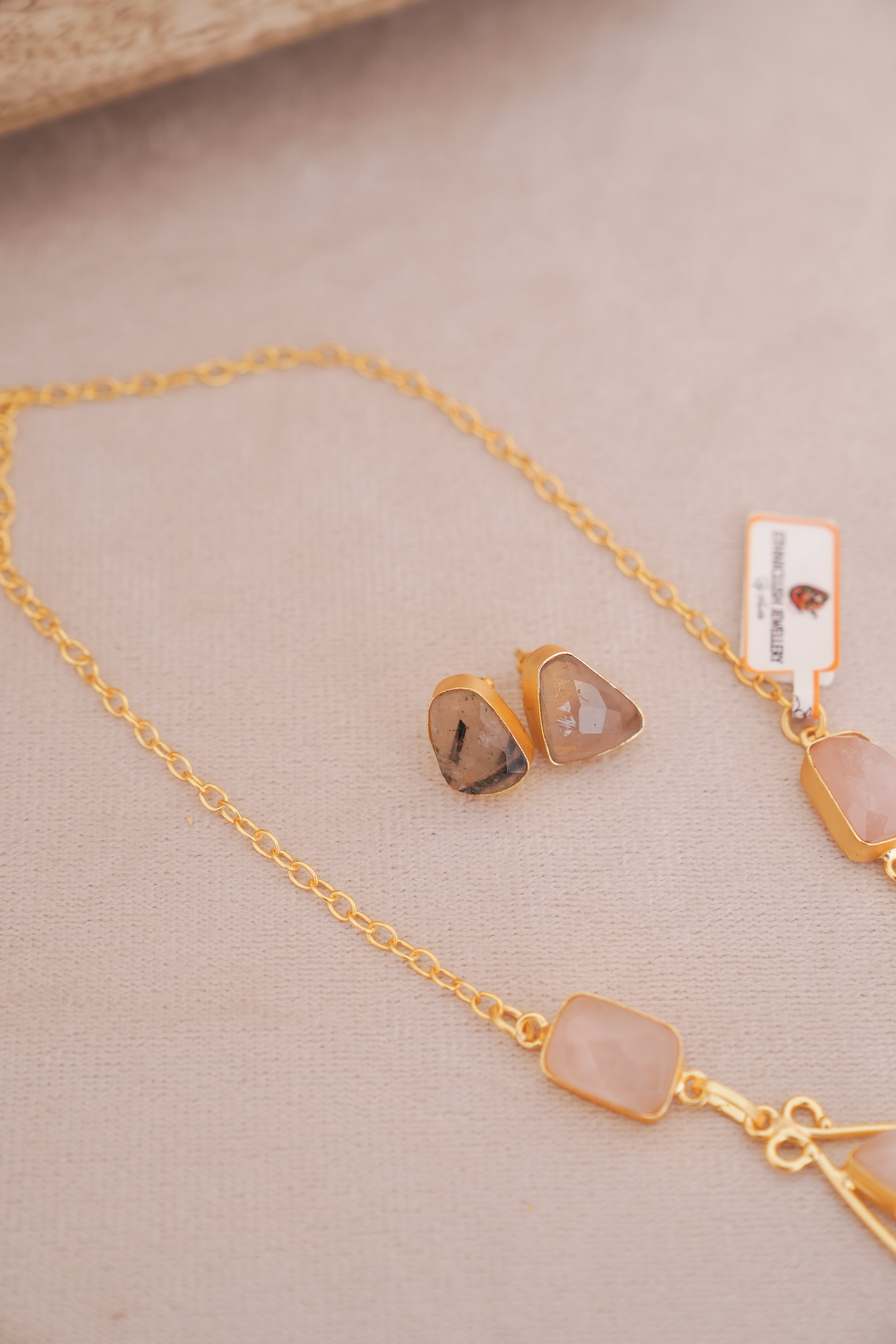 Natural Gemstone Statement Necklace & Stud Set