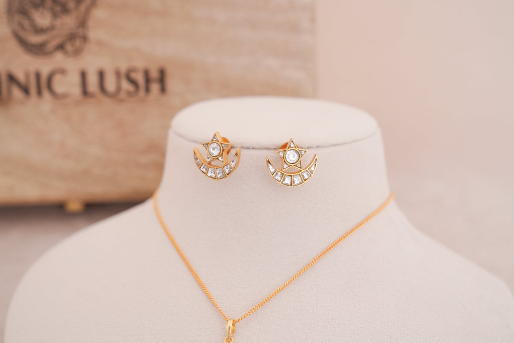 Jadau Star & Crescent Moon Pendant  Set
