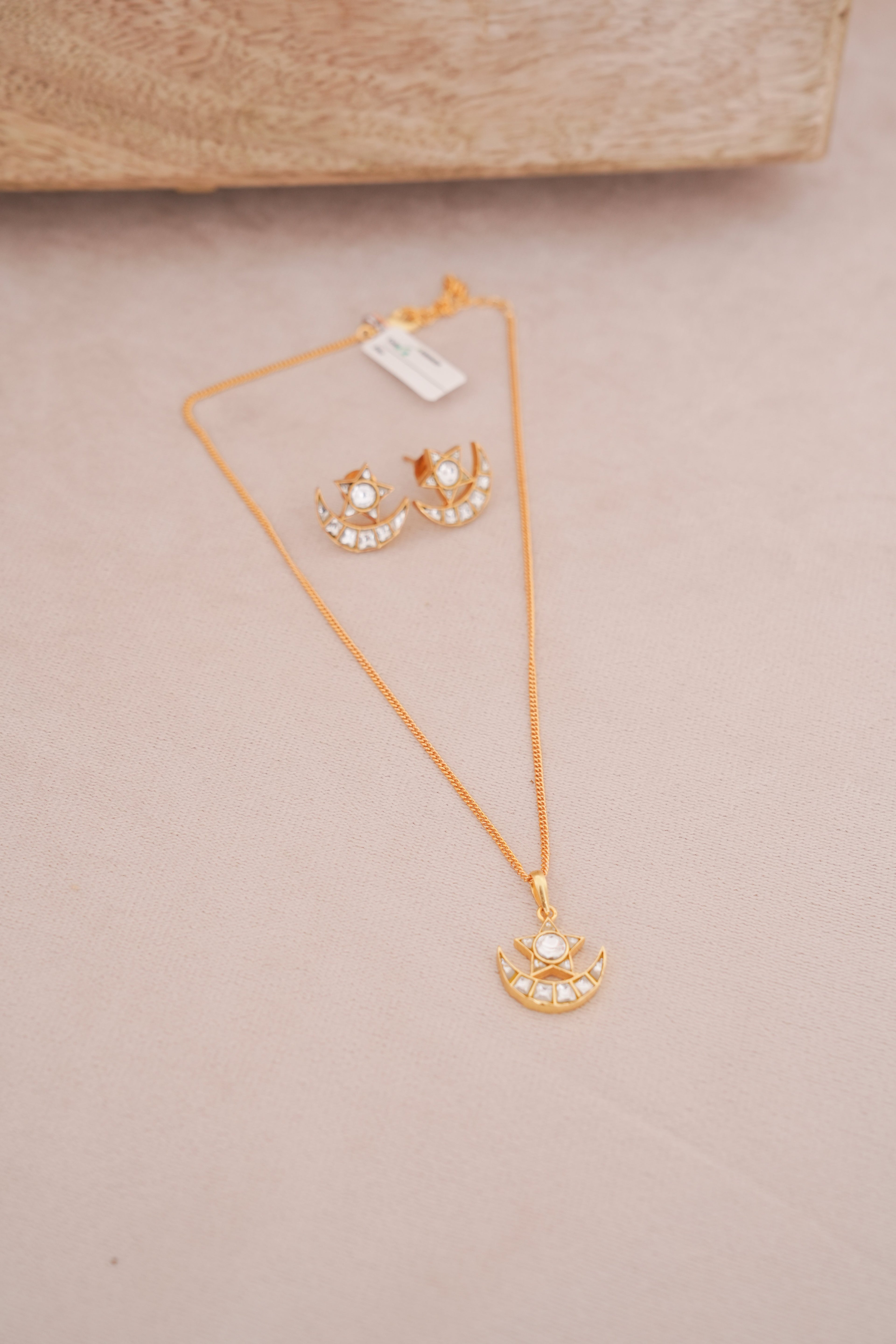 Jadau Star & Crescent Moon Pendant  Set
