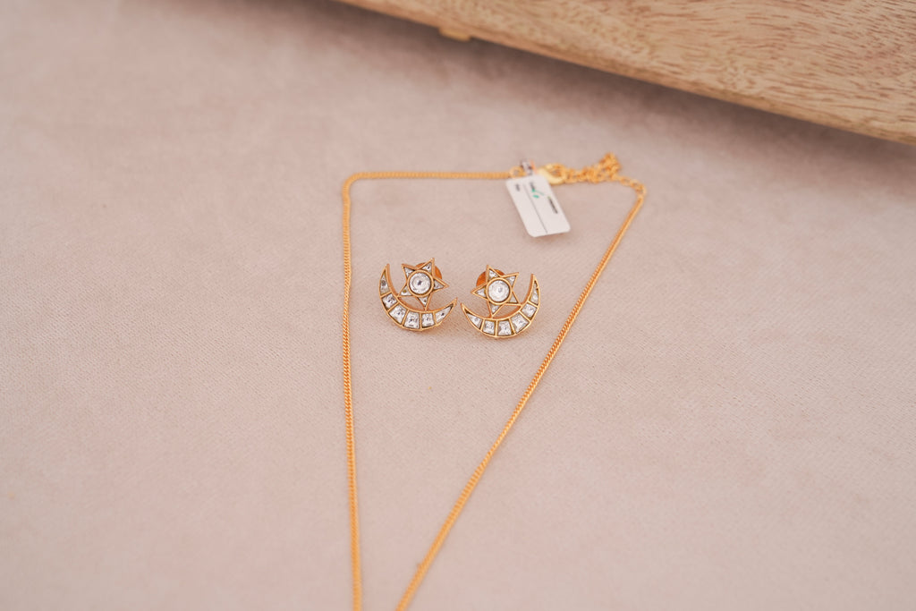 Jadau Star & Crescent Moon Pendant  Set