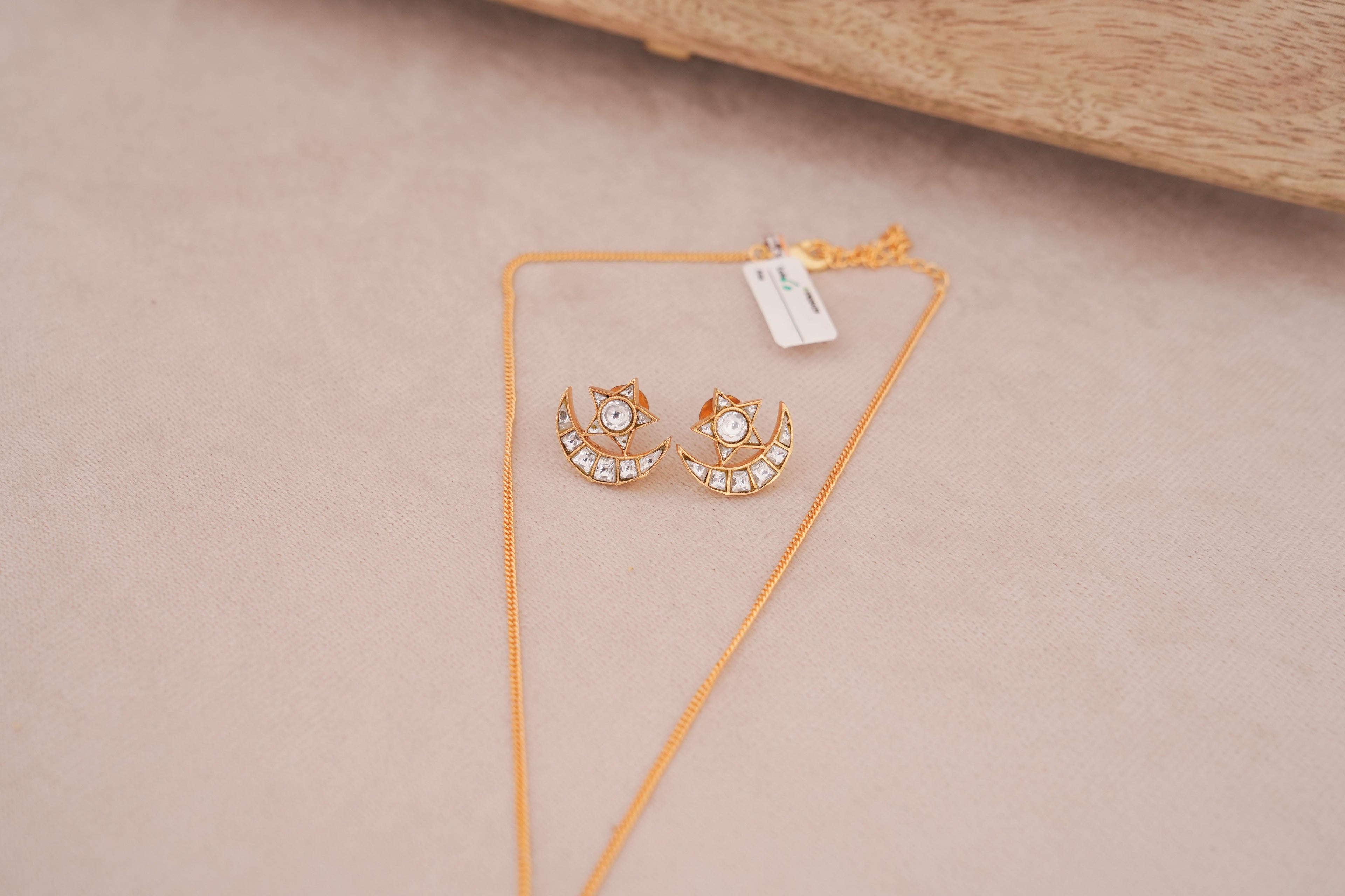 Jadau Star & Crescent Moon Pendant  Set