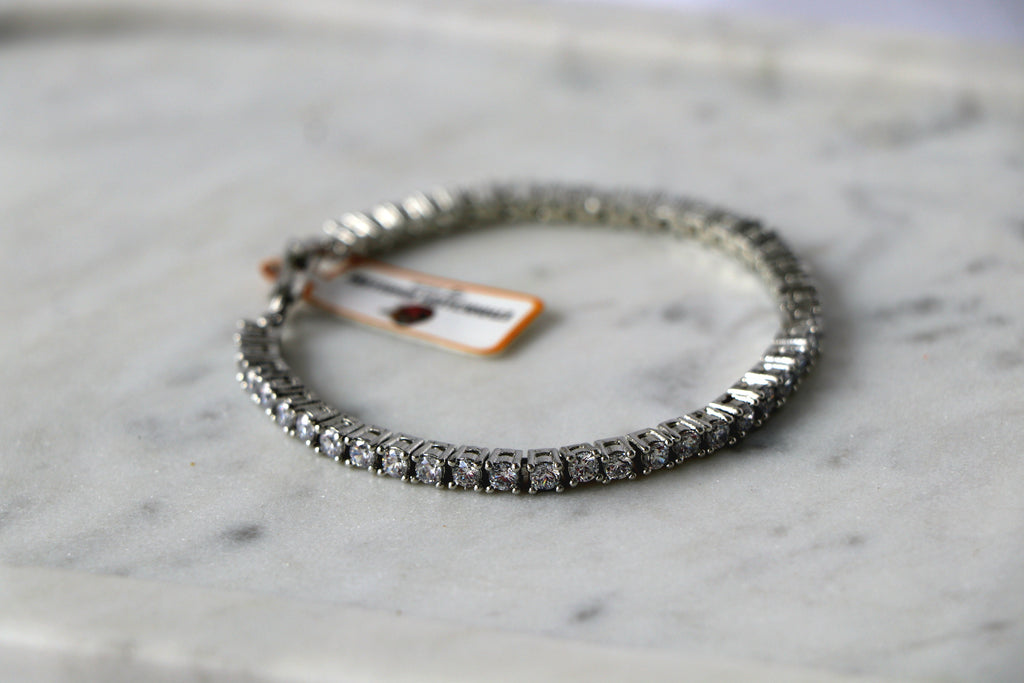 Silver Plated Tennis Bracelet with Clear Crystal Stones – Starlight Cascade