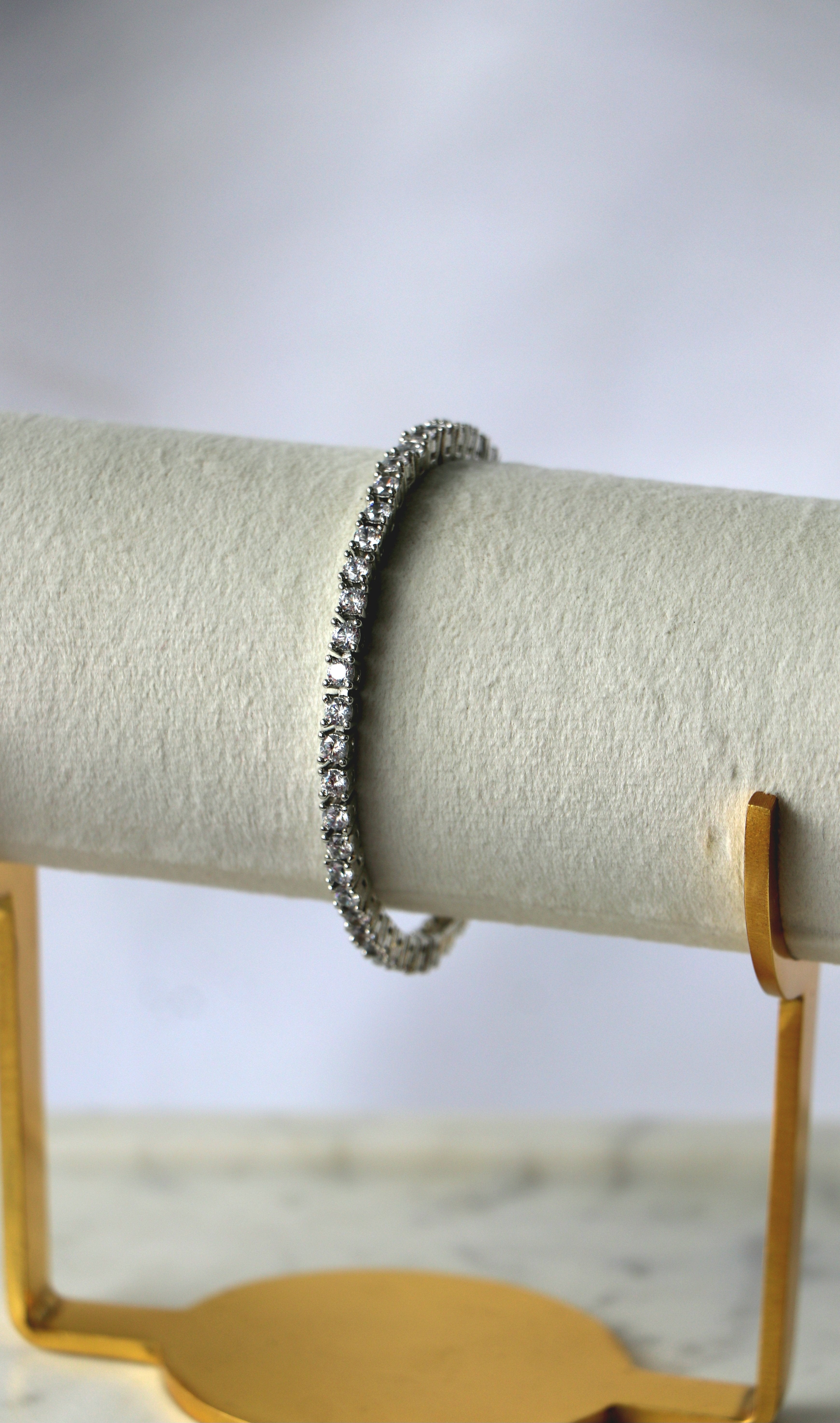 Silver Plated Tennis Bracelet with Clear Crystal Stones – Starlight Cascade