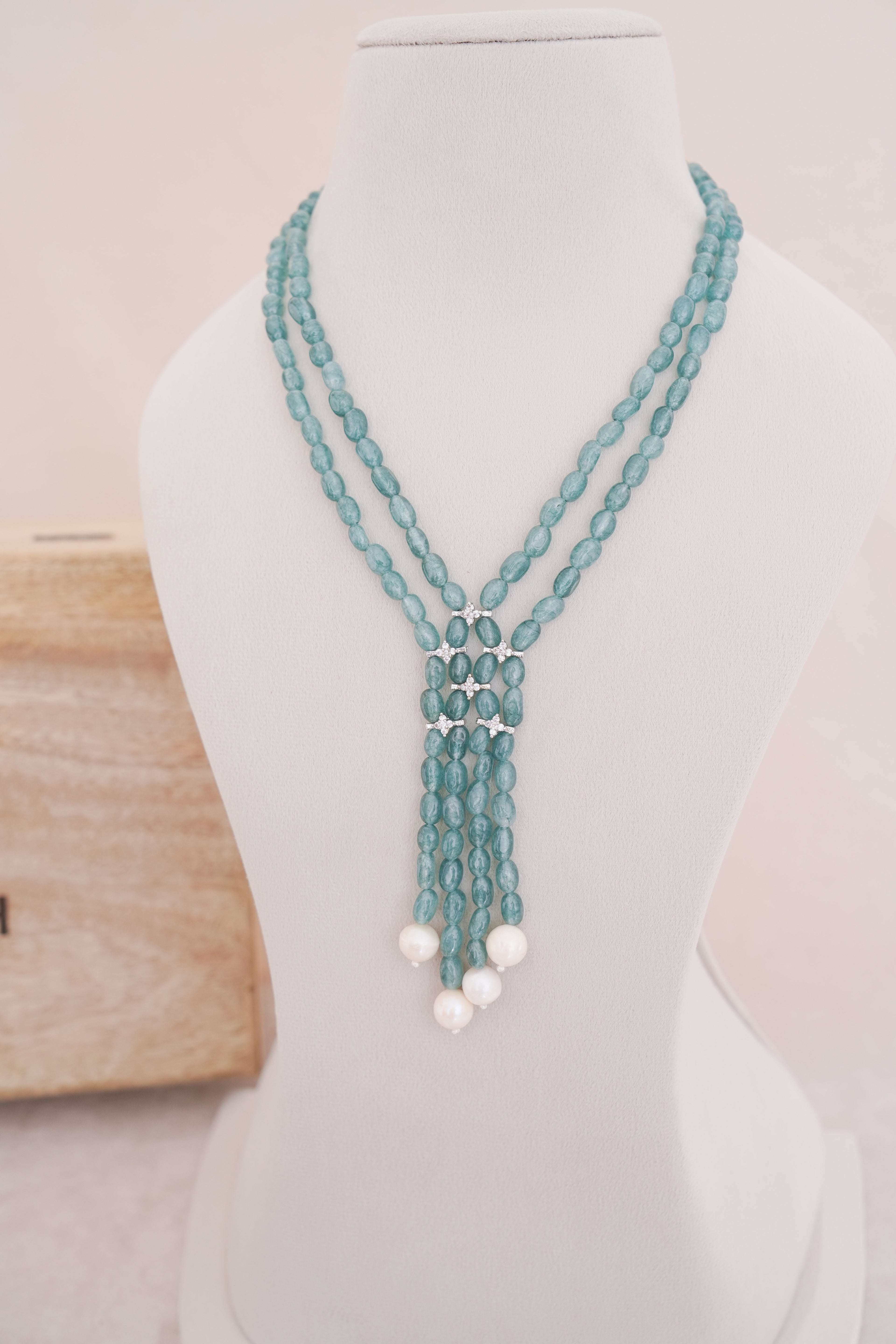 Mystic Natural Gemstone Multi-Strand Tassel Necklace
