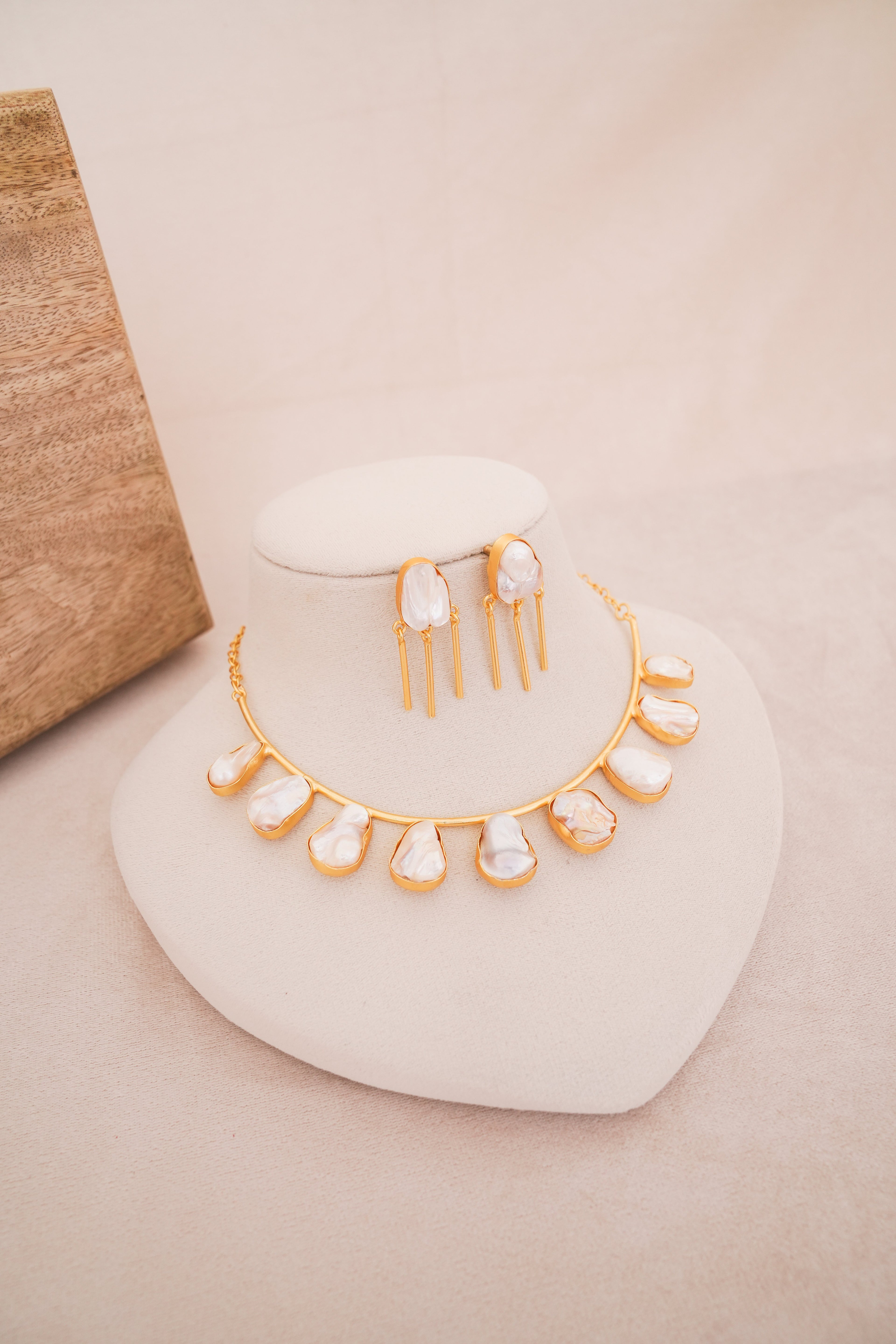 Handcrafted Baroque Freshwater Pearl Statement Choker with Matching Earrings