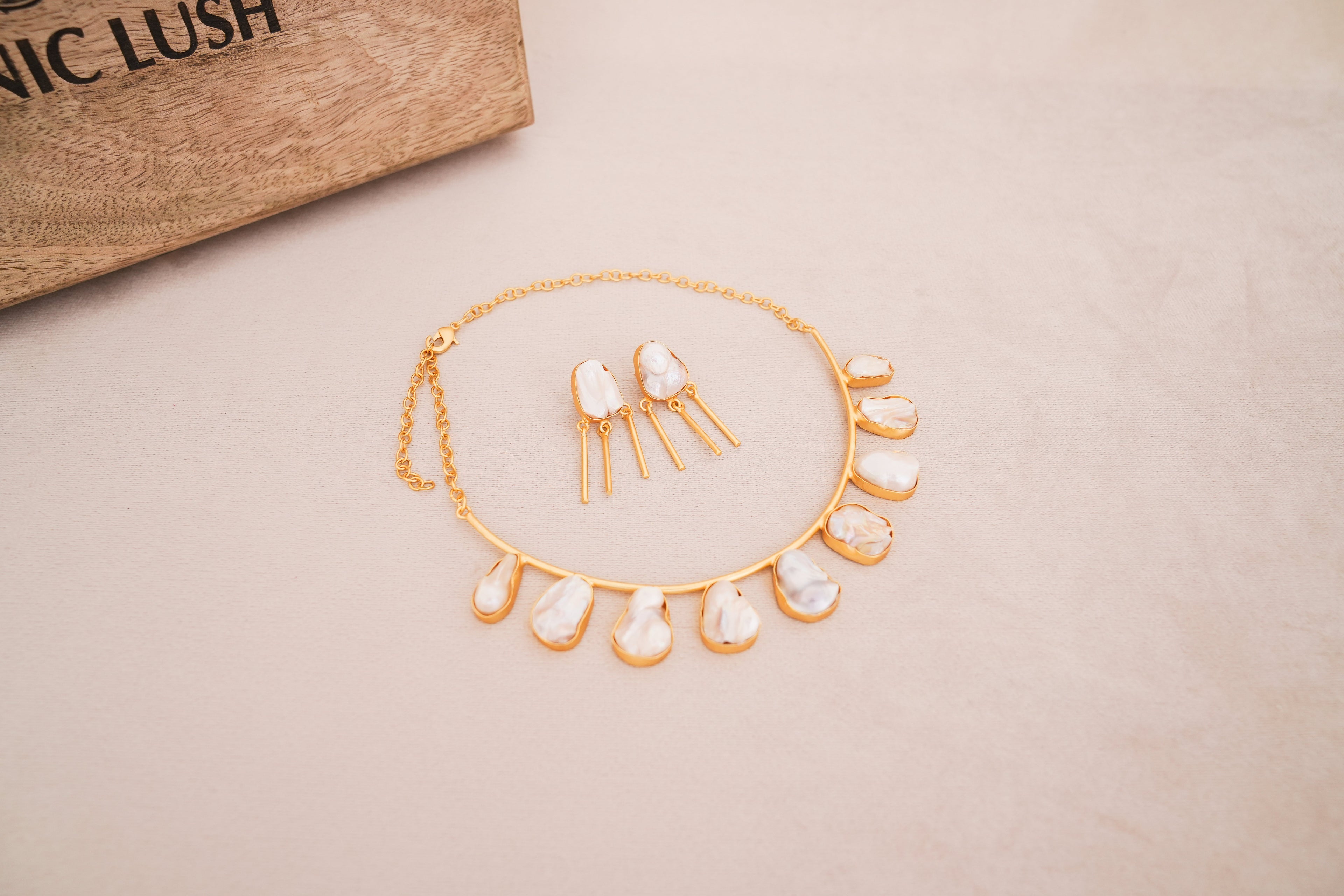 Handcrafted Baroque Freshwater Pearl Statement Choker with Matching Earrings