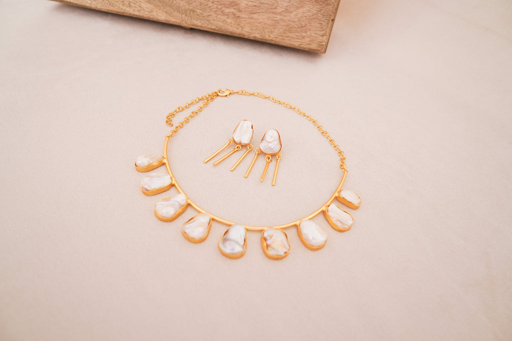 Handcrafted Baroque Freshwater Pearl Statement Choker with Matching Earrings