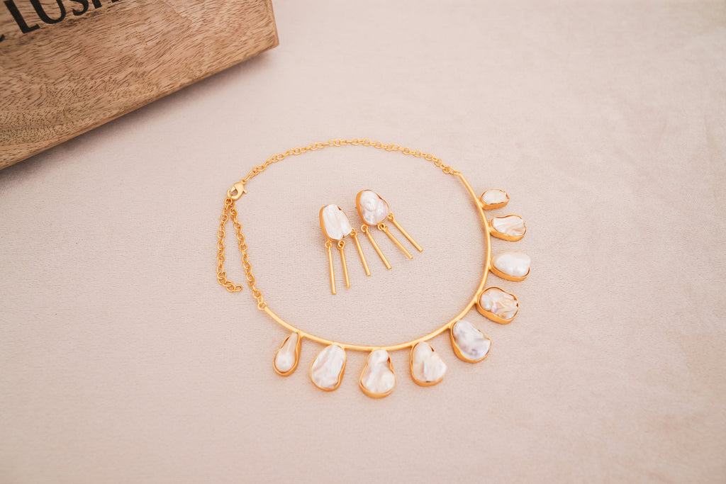 Handcrafted Baroque Freshwater Pearl Statement Choker with Matching Earrings