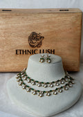 Two Row Green stone Moissanite Teardrop Necklace Set