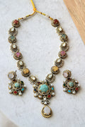 Traditional Multi Stone Sabhya Necklace  Earring Set