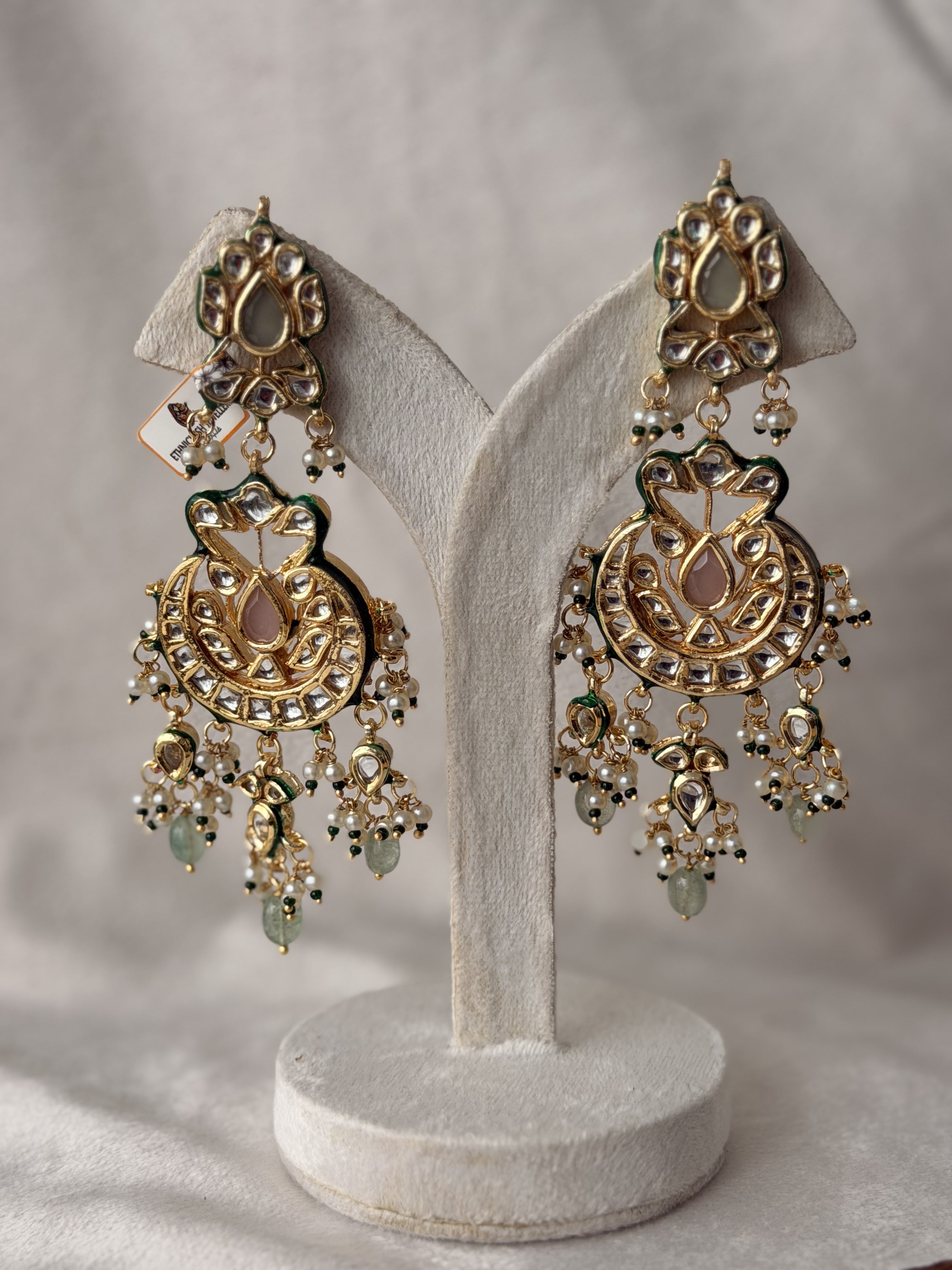 Traditional Peacock Motif Kundan Earrings