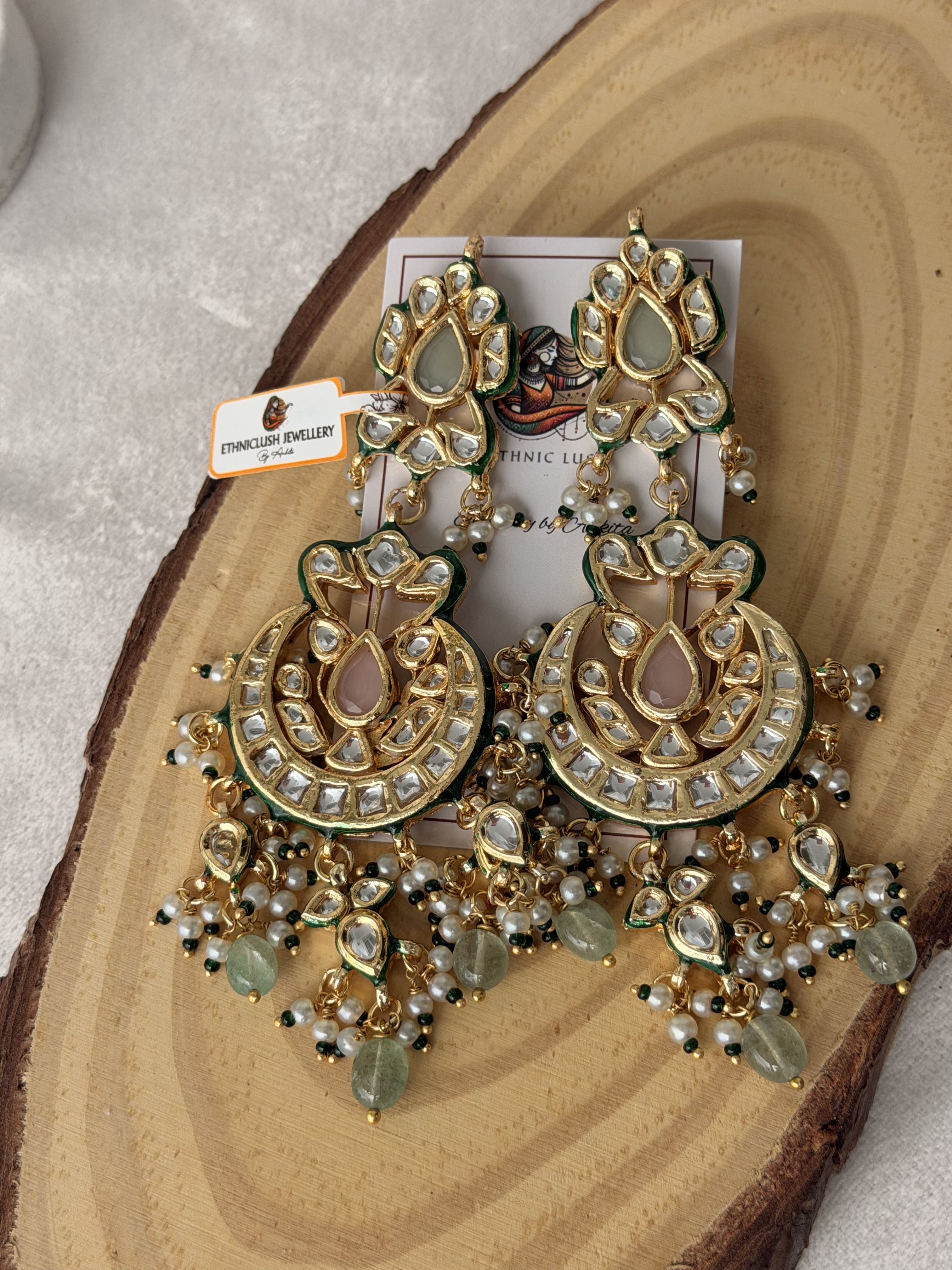 Traditional Peacock Motif Kundan Earrings