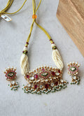Traditional Ruby Pearl Kundan Necklace  Matching Earrings